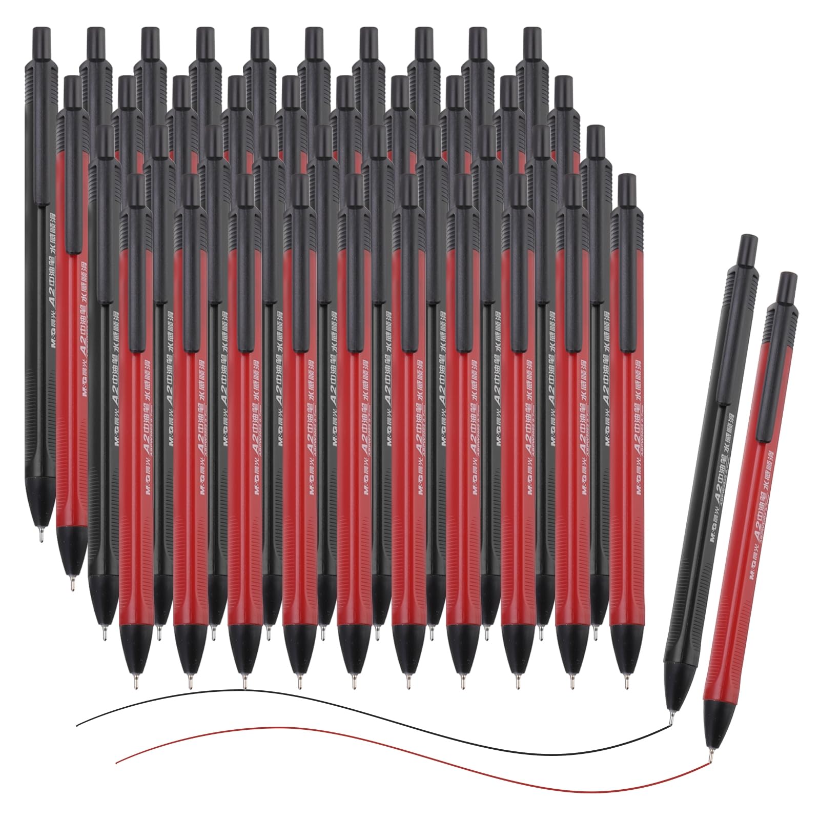 PATIKIL Ballpoint Pen, 40Pcs 0.7mm Red/Black Ink Retractable Fine Point Click Ball Point Pen Writing Supplies for Journal Home Office, Red/Black