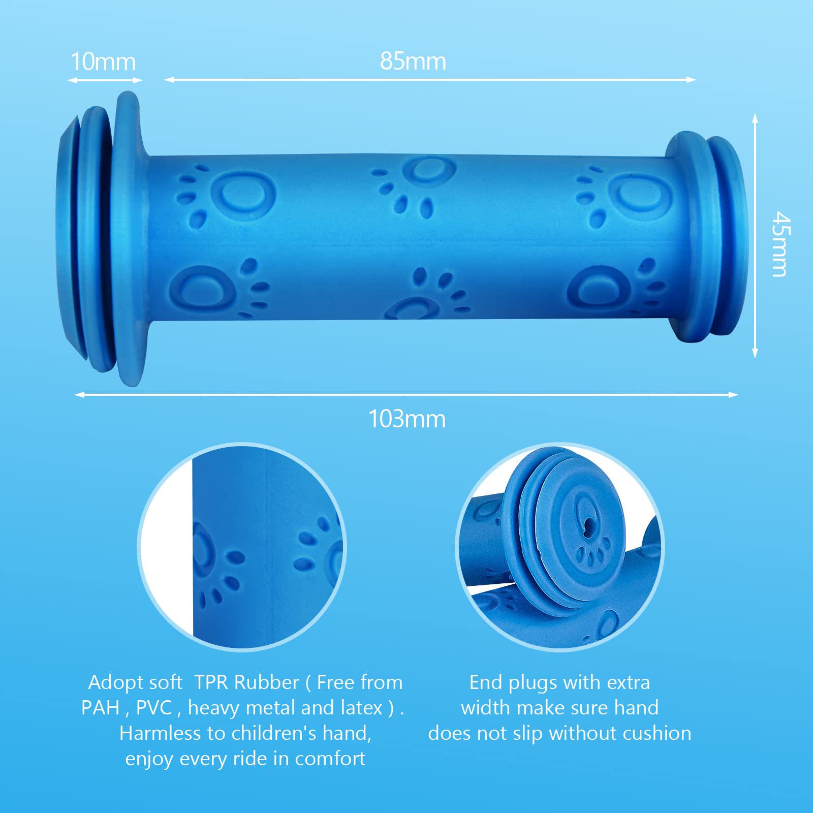 URAQT Kids' Bike Handlebars - Soft, Non-Slip Paw Print Grips, Mountain & Scooter Compatible (Blue), Tipo B - Blu - Image 2