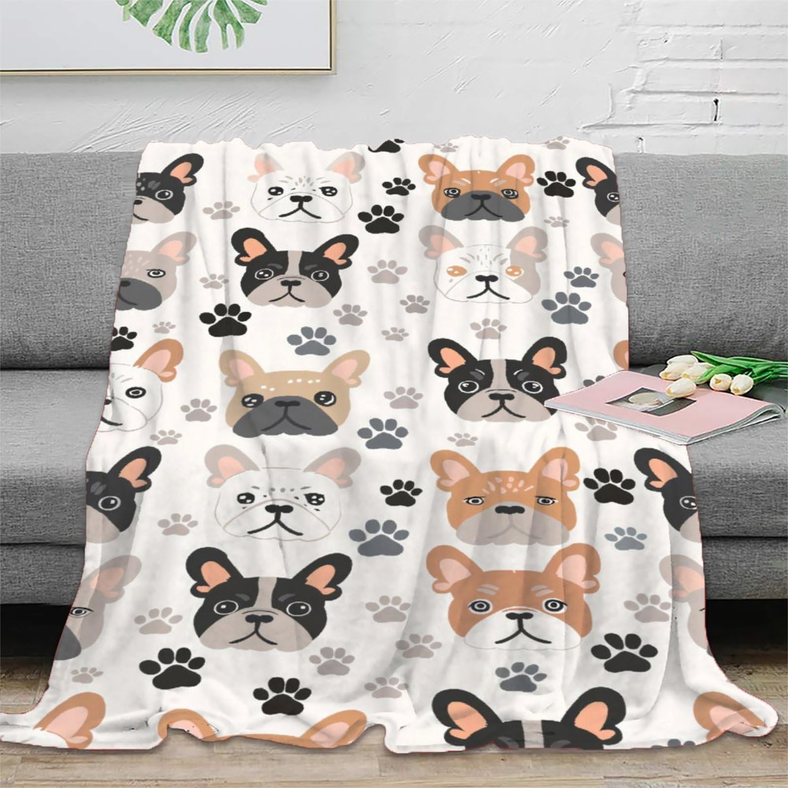 Couverture bulldog anti-décoloration plaid microfibre respirant pour protéger vos canapés