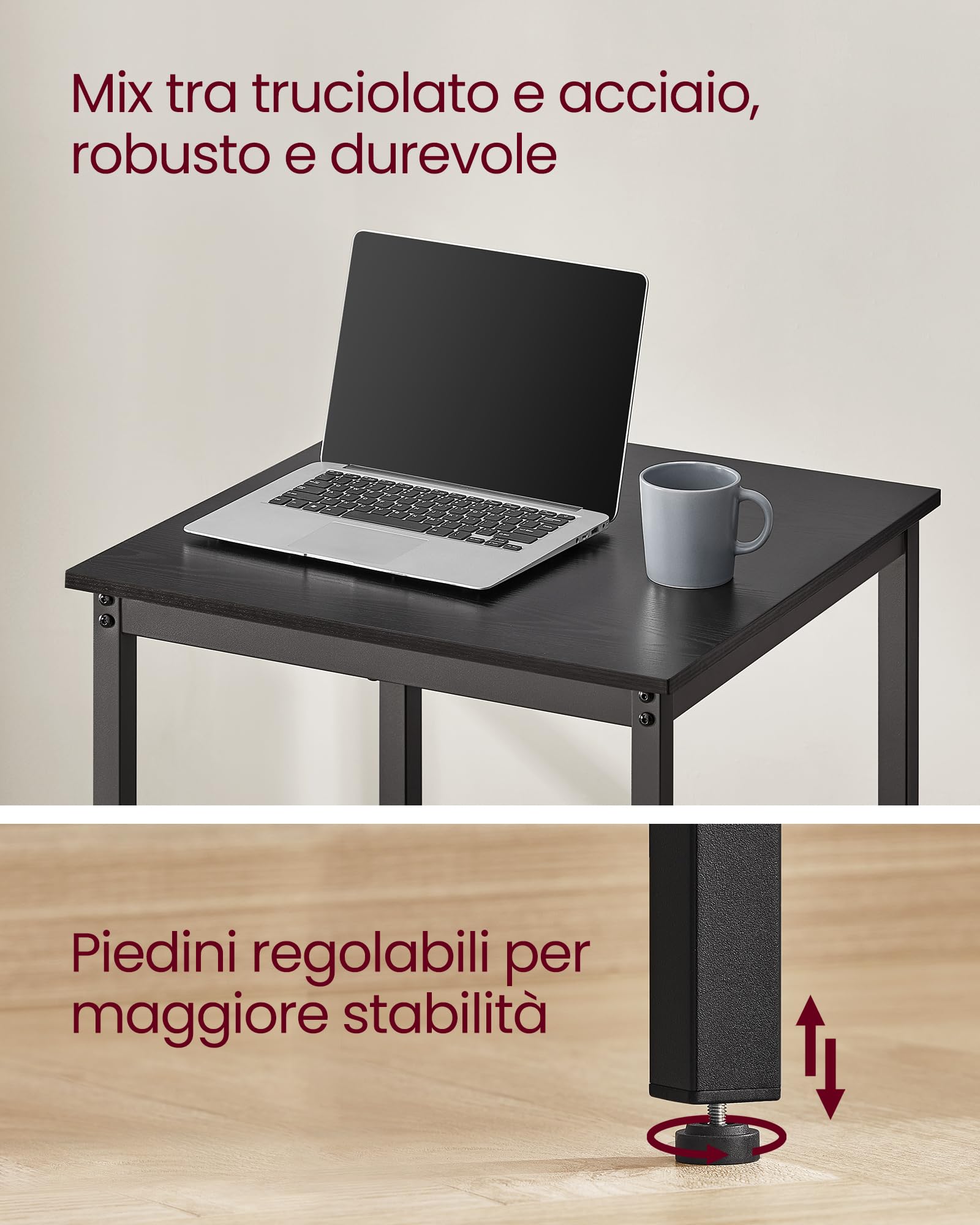 VASAGLE Tavolino da Bar, Tavolino Alto Quadrato per Colazione, Struttura in Acciaio, 60 x 60 x 92 cm, Montaggio Facile, per Cucina Soggiorno, Stile Industriale, Nero Ebano e Nero LBT025B56