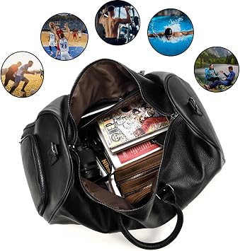 Genuine Leather Travel Duffel Bag | Men's Travel Overnight Weekend Bag | Sports Gym Duffel for Men (Black)