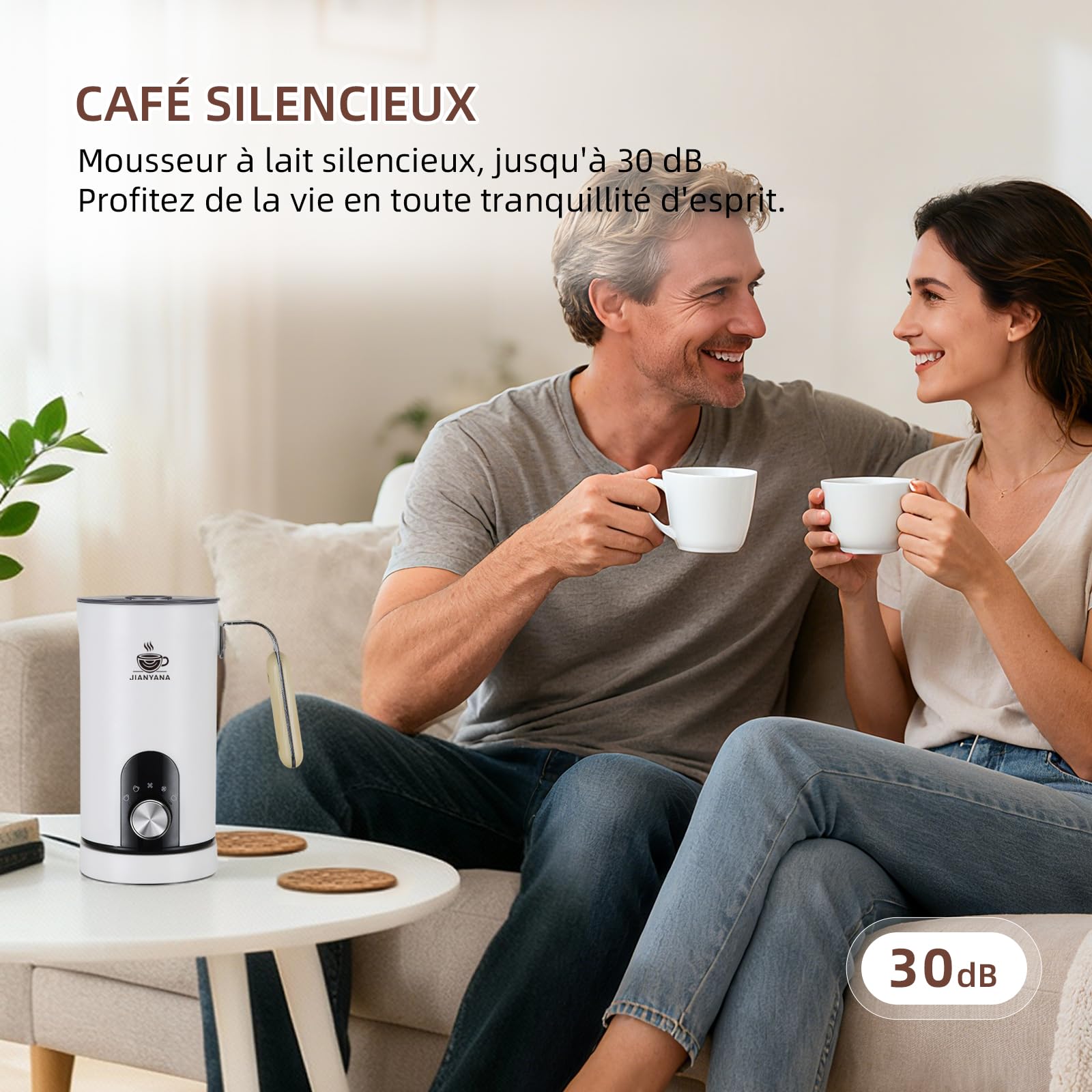 JIANYANA Mousseur à lait électrique 5 en 1,mousseur à lait automatique chaud froid chauffe-lait chocolat chaud,Grande capacité Inox à Nettoyage Facile,pour latte,cappuccinos,macchiato(noir)