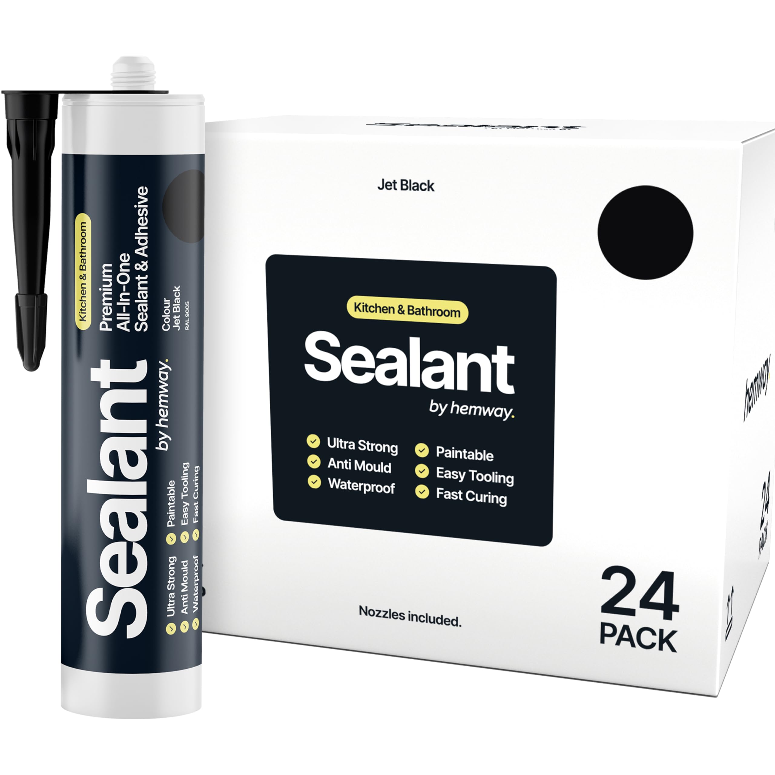Jet Black Kitchen & Bathroom Sealant & Adhesive Hybrid Polymer | Superior to Silicone Caulk Sealant | Waterproof, Odorless, Paintable | Ideal for