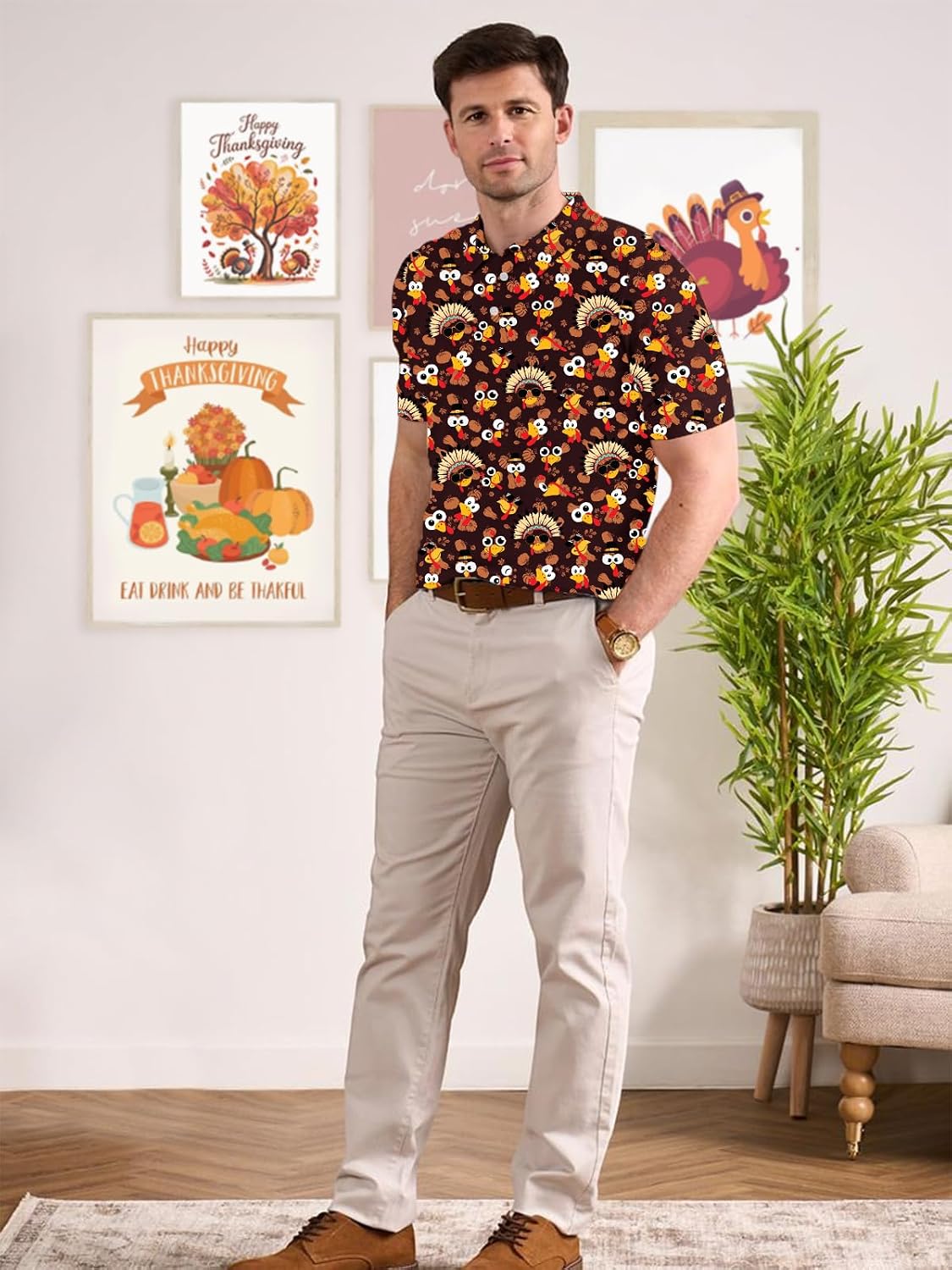 Thanksgiving Polo Shirts for Men Turkey Day Gifts Funny Pumpking Turkey Graphic Golf Short Sleeve Tee