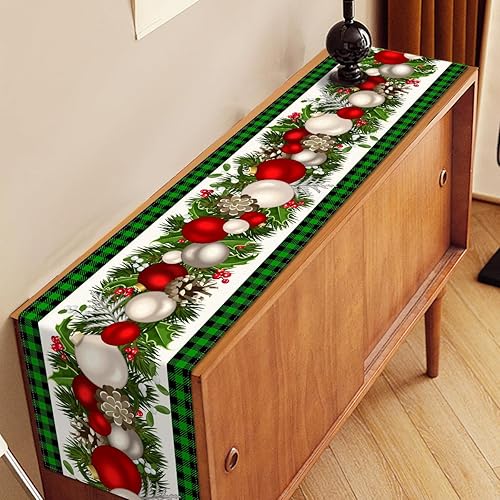 Miniatura 5 de Nepnuser Camino de mesa de Navidad a cuadros de búfalo negro y verde, 108 pulgadas de largo, decoración de Navidad, decoración de cocina para el