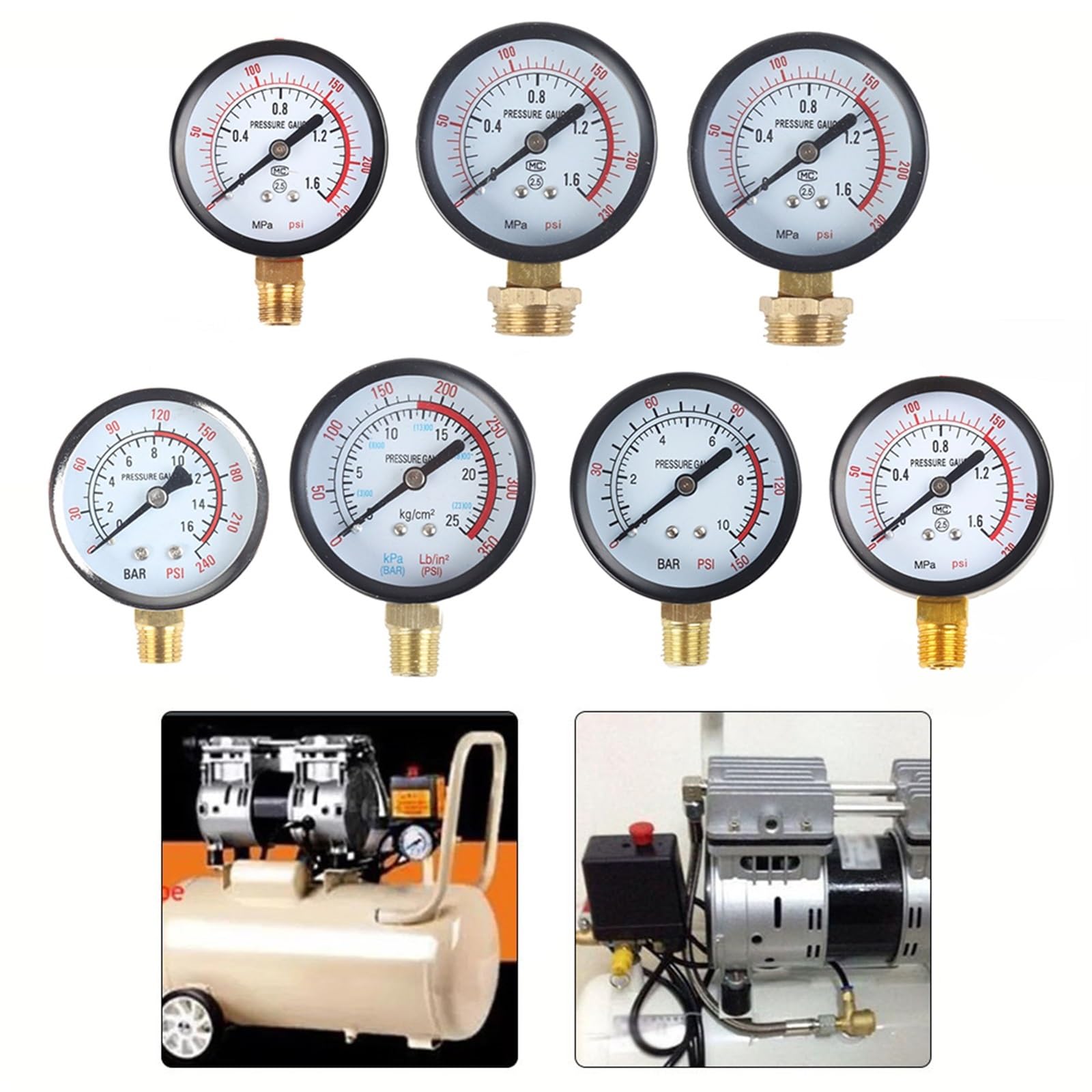 Manometr Y60 0-1,6 Mpa 0-230 PSI, filtr basenowy, ciśnieniomierz do sprężarki powietrza, części pompy, miernik ciśnienia (B)