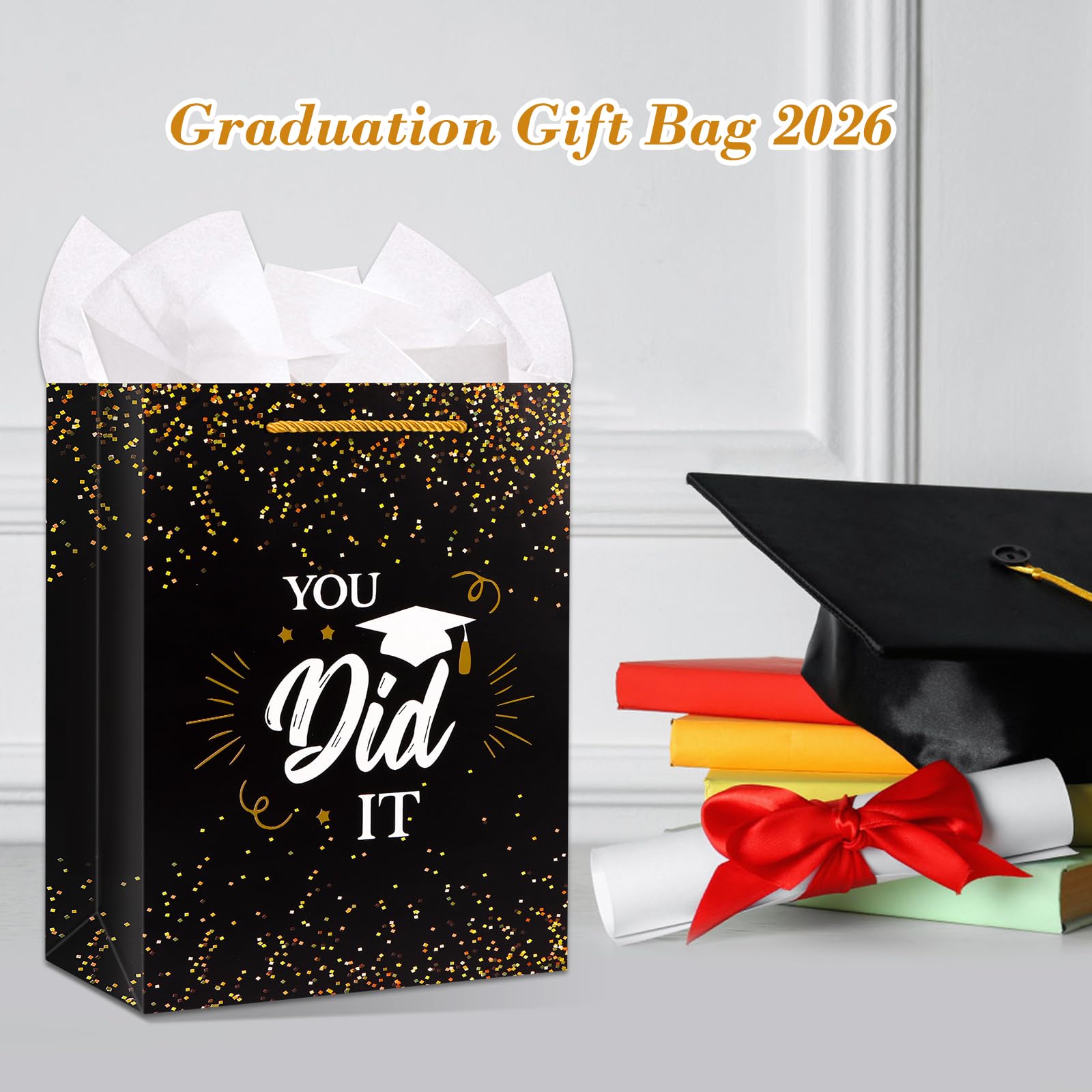 PETCEE Graduation Gift Bags - 13" Large Grad Gift Bag with Tissue Paper for Graduates Him Her 2026 You Did It Graduation Bags for College Senior High School 8th Grade Nursing School Party Supplies