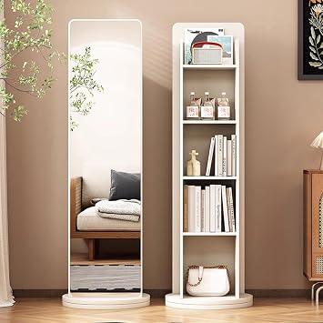 CIOOCPK Full Length Mirror 66" x 16", 360 Rotating Solid Wood Floor Mirror Multifunctional Swivel Standing Mirror with Storage for Living Room Bedroom and Enterway