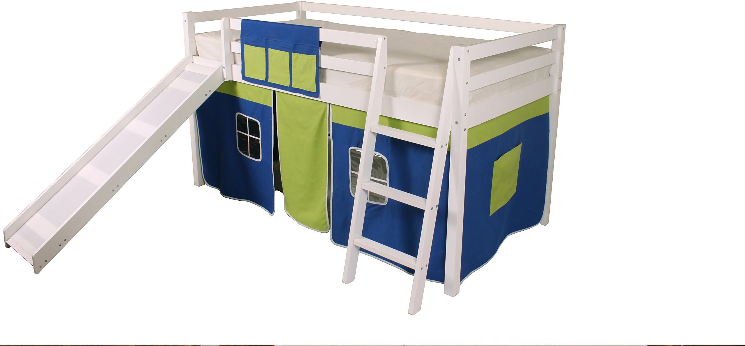 Beddybows Mid Sleeper/Cabin/Bunk with Slide, Wood, Blue/Green, Single