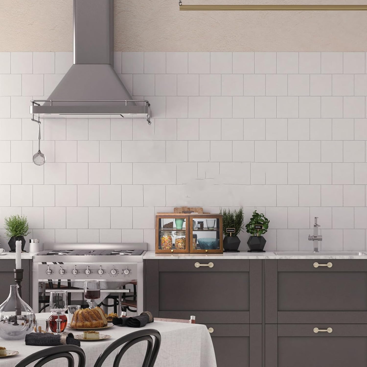 Gatuida Mini Kitchen Sideboard Storage Cabinet with Two Doors, Tea Color Cup Storage Container, 59.6×29×33.5cm Multifunctional Pantry Organizer for Home and Dining Room