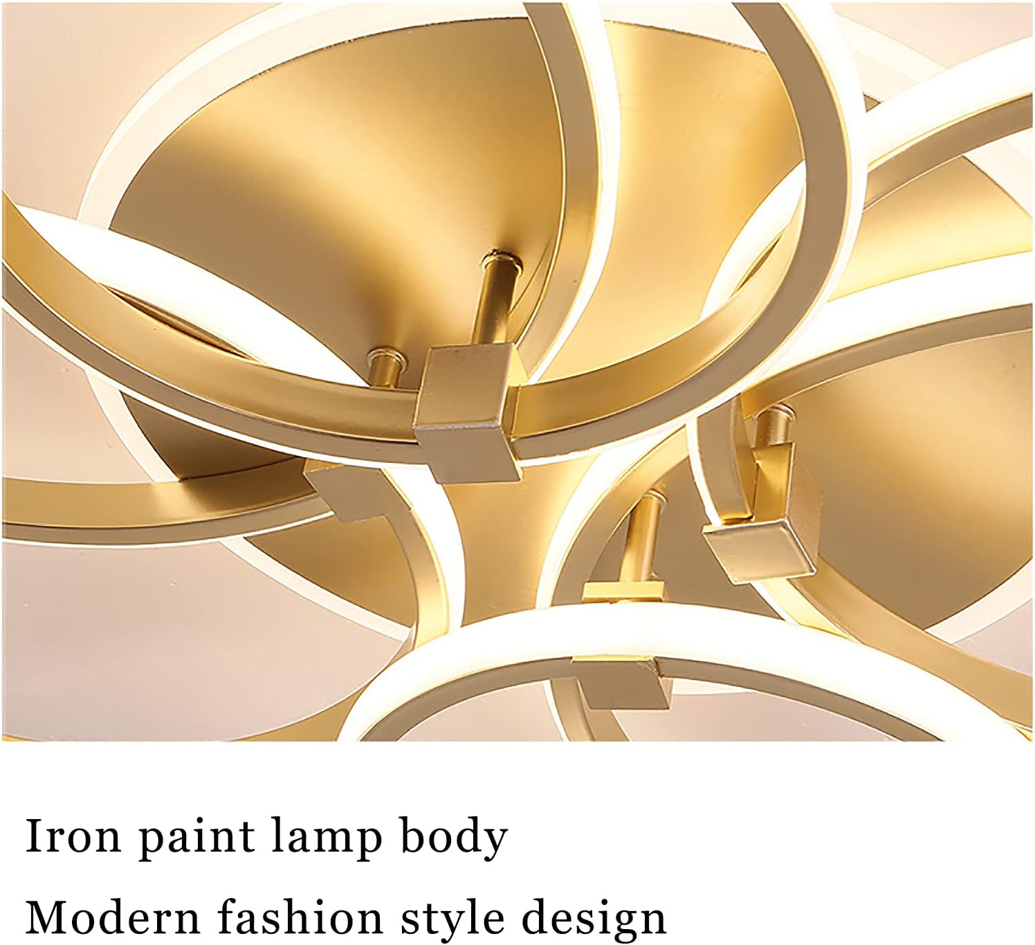 Modern Ceiling Lamp, Gold Dimmable Remote Ceiling Light Fixture 4 Ring Flush Mount Acrylic Ceiling Chandelier for Living Room Bedroom Kitchen
