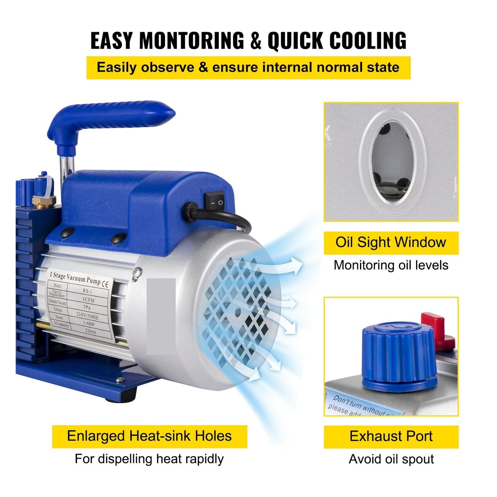 Pompa Próżniowa, Pompa próżniowa 3CFM 1/4HP Chłodzenie z komorą próżniową do domowego pakowania próżniowego Klimatyzacja Konserwacja samochodów(8 L (2 Gallon))