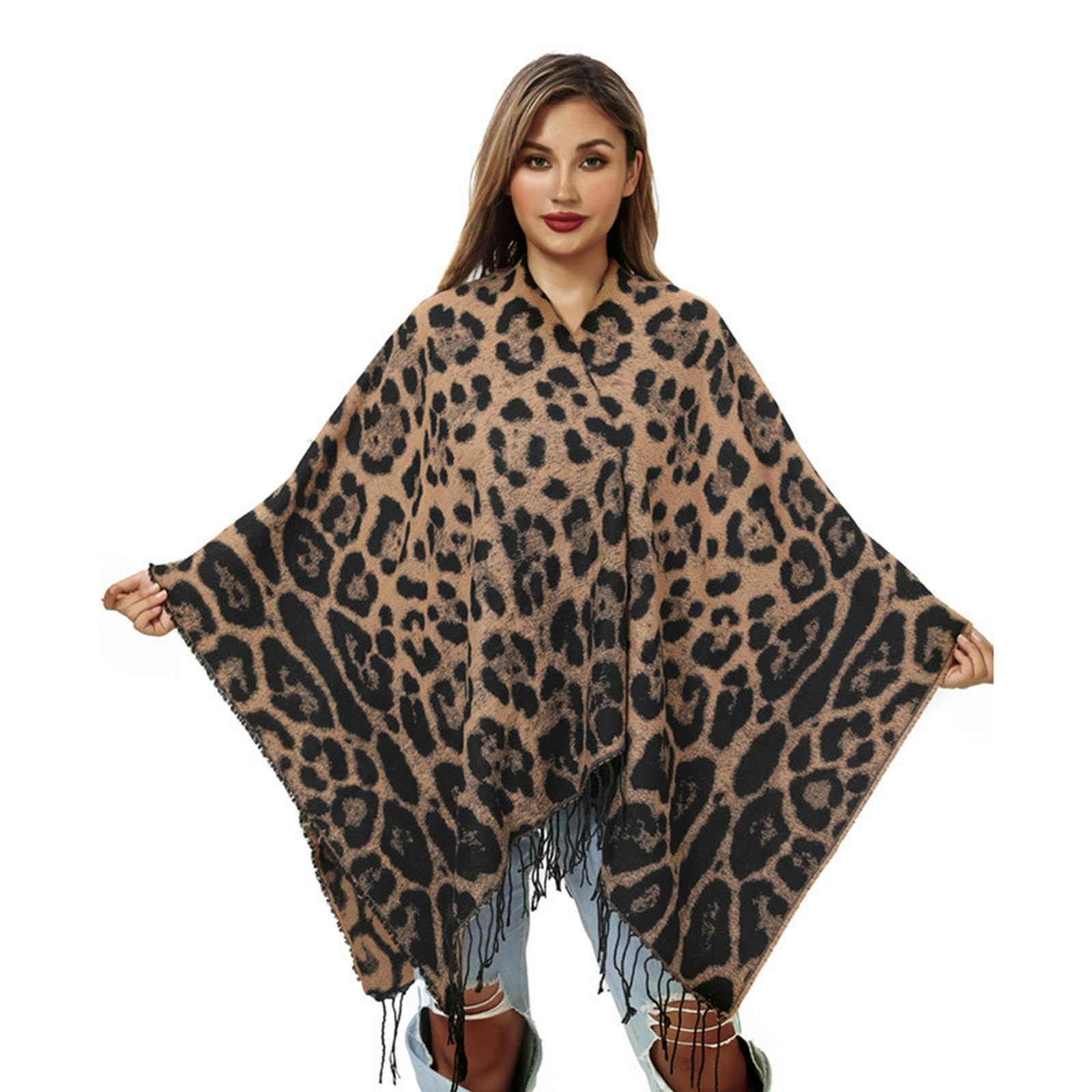 Sciarpa Donna Sciarpa Scialle Lavorata A Maglia con Stampa Leopardata retrò Autunno E Inverno Calda Sciarpa da Mantello Fantasia-Nero E Grigio-130 * 150 Cm