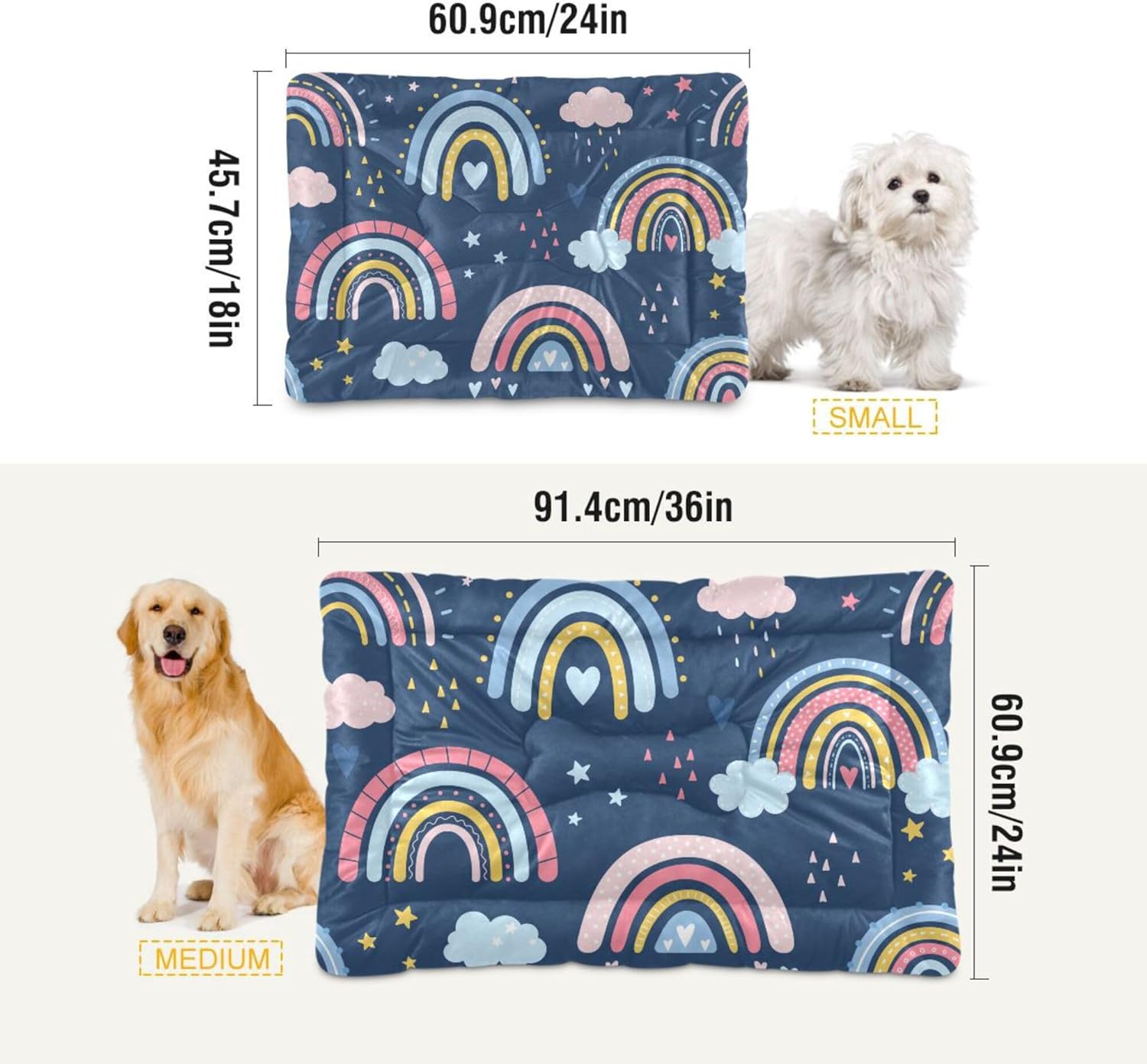 review Qilmy Rainbow Dog Bed Cat Bed Pet Crate Mattress Non-Slip Soft Pet Dog and Cat Bed Mat Washable Kennel Pad,18 x 24 Inch
