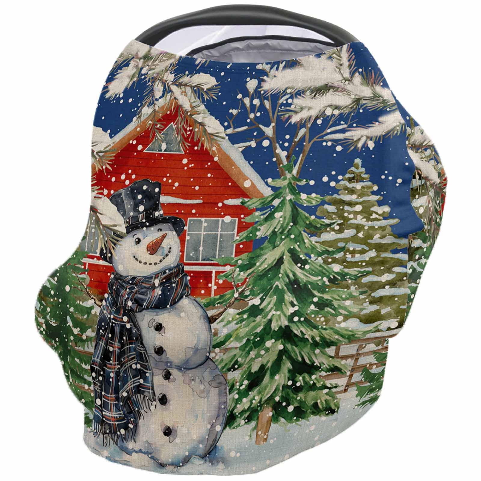 Nursing Cover for Breastfeeding Scarf, Vintage Illustration Farmhouse Snowman Navy Blue Baby Car Covers Super Soft Multi Use for Canopy Shopping Cart Cover Blanket Stroller Cover