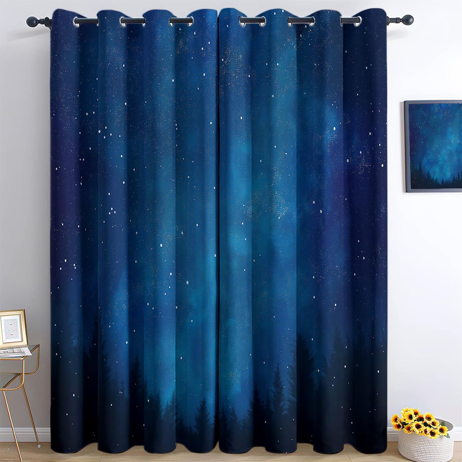 Generisch Verdunkelungsvorhänge 3D Sternenhimmel Hintergrund Ösen Vorhang 2Er Set H166 x B75 cm Verdunkelungsvorhang Blickdicht Fenstergardinen Kinderzimmer Schlafzimmer Wohnzimmer Thermovorha