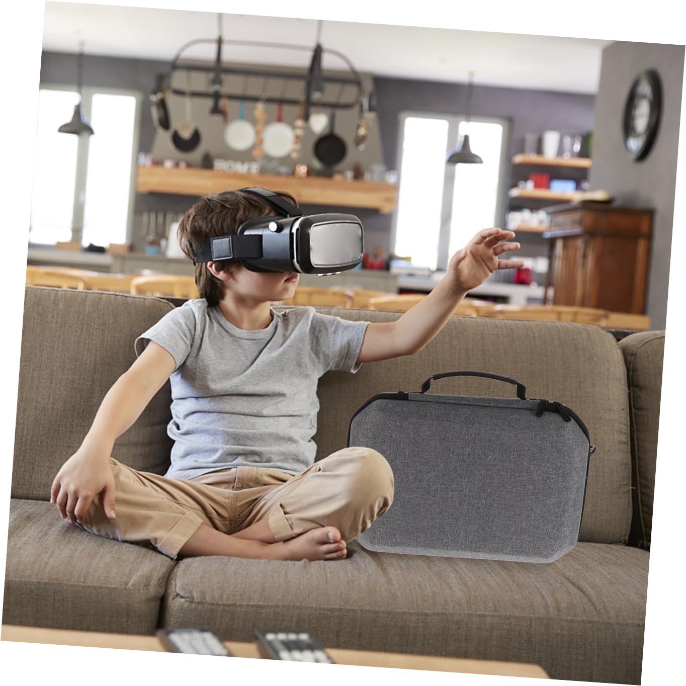 Étui Rigide de Rangement VR Compatible de Transport EVA Antichoc avec Poignée Protection Légère et Sécurisée pour Casque et Manettes Blanc