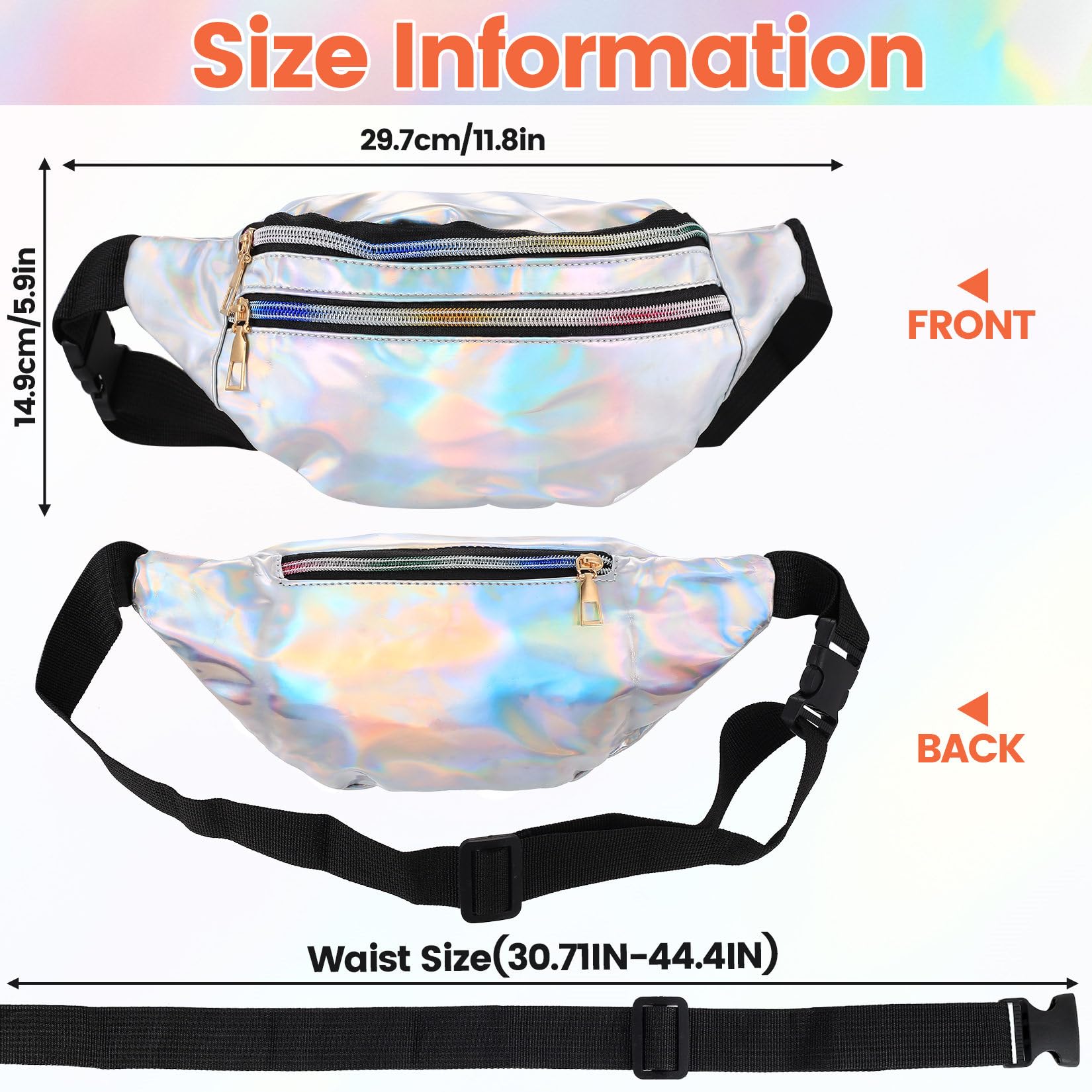 3 PcsSac Banane Homme Femme Sport, Sacoche Banane Homme Femme Bandouliere Réglable, Sac Ceinture Métallique Holographique étanche en PU pour Voyage Randonnée Jogging Marche, Années 80 et 90