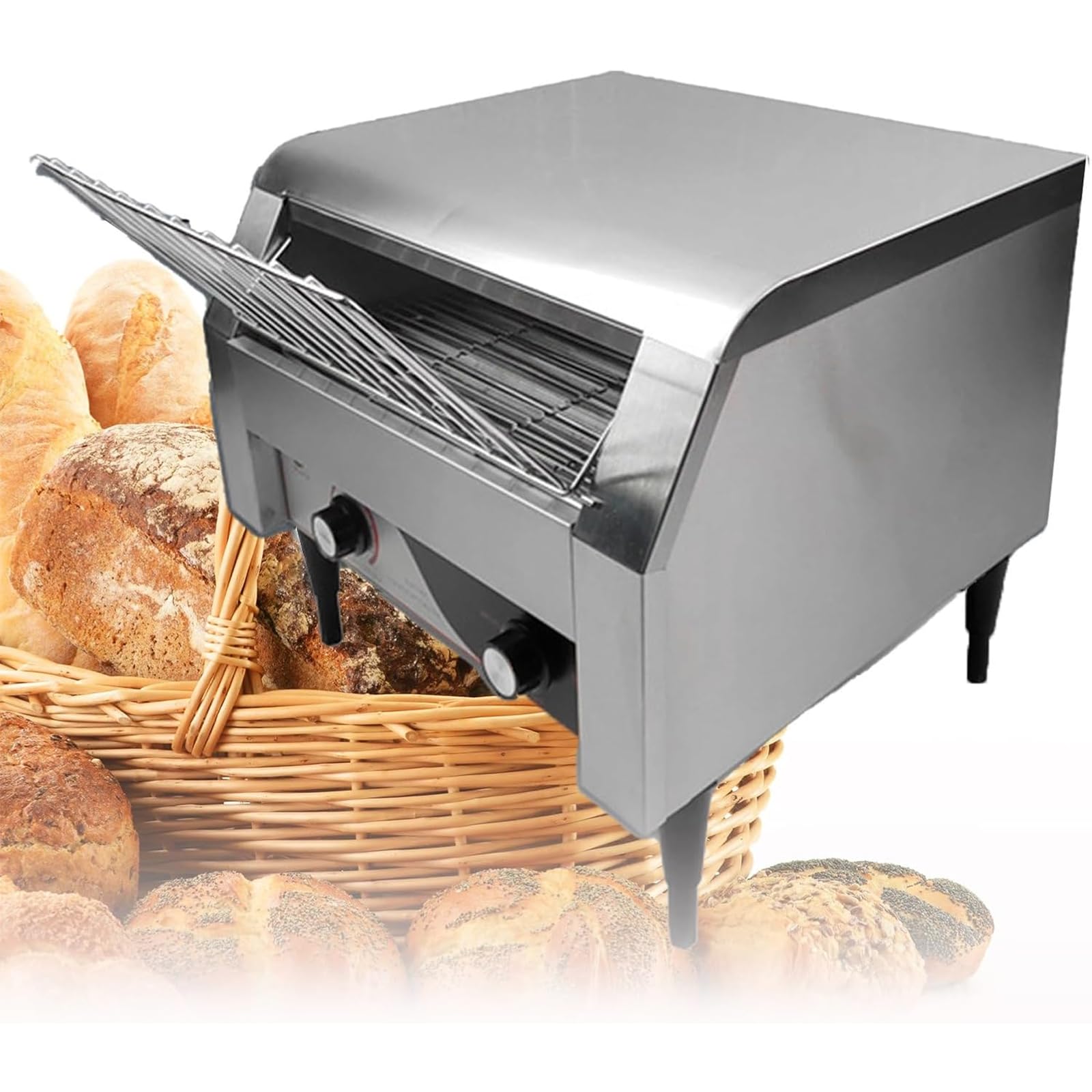 Tostadore Trasportatore, Macchina Commerciale Per Cottura Pane In Acciaio Inossidabile Con Vassoio Pane Rimovibile, Temperatura: 60-200 ° C, Capacità Produzione 150pezzi/h, 300pezzi/h, 450pezzi/h