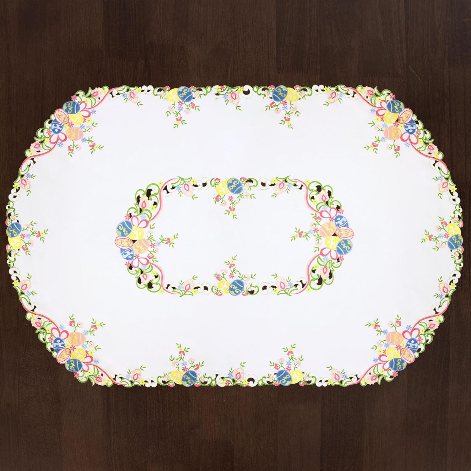 Grelucgo Embroidered Colorful Eggs Tablecloth for Easter Holidays, Spring Seasonal Dining Table Decor (Oval 57 x 88 inches)