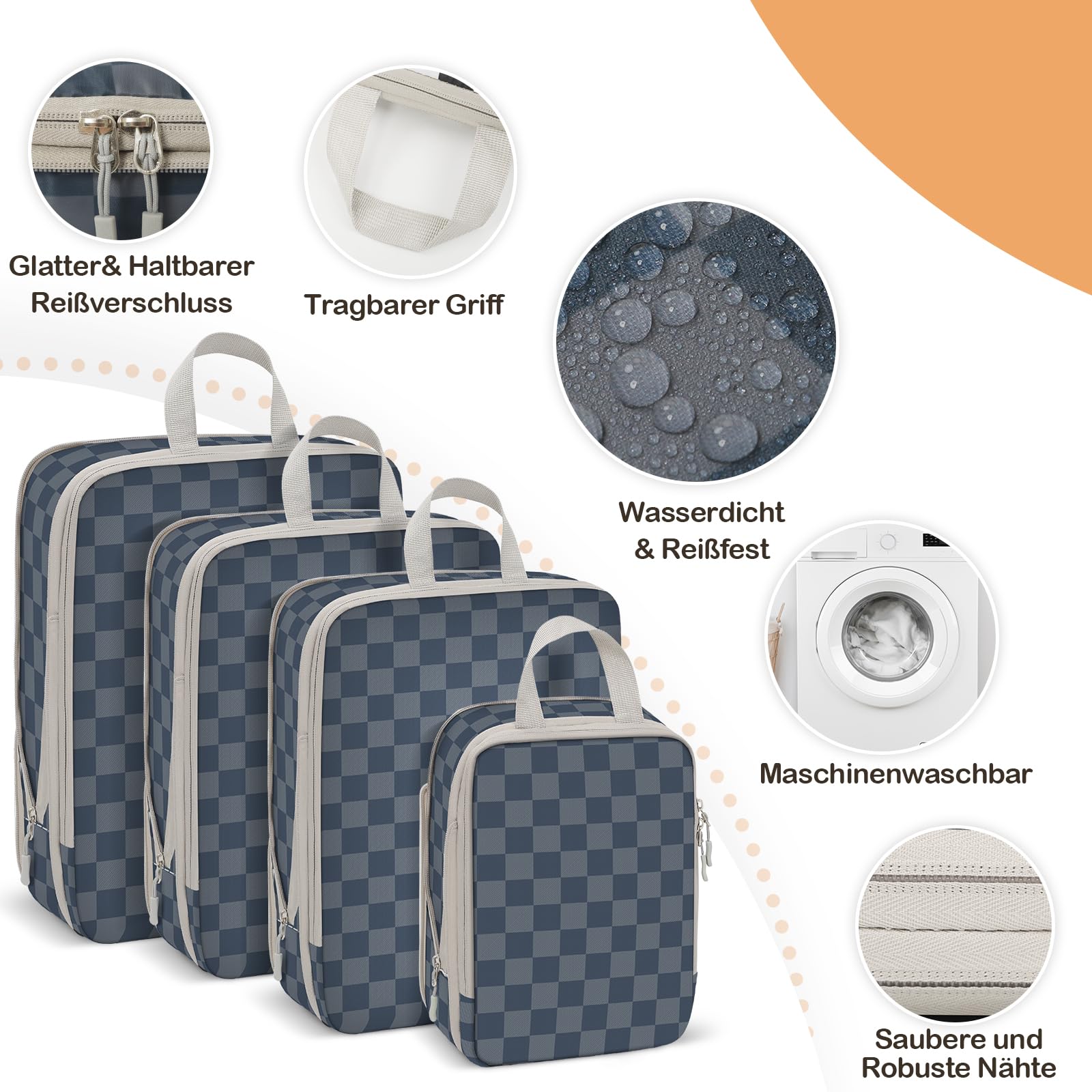 Compression Packing Cubes - Set di 8 cubetti di imballaggio, a compressione, impermeabile, per zaino e valigia, per borsa da trasporto, leggero, organizer da viaggio