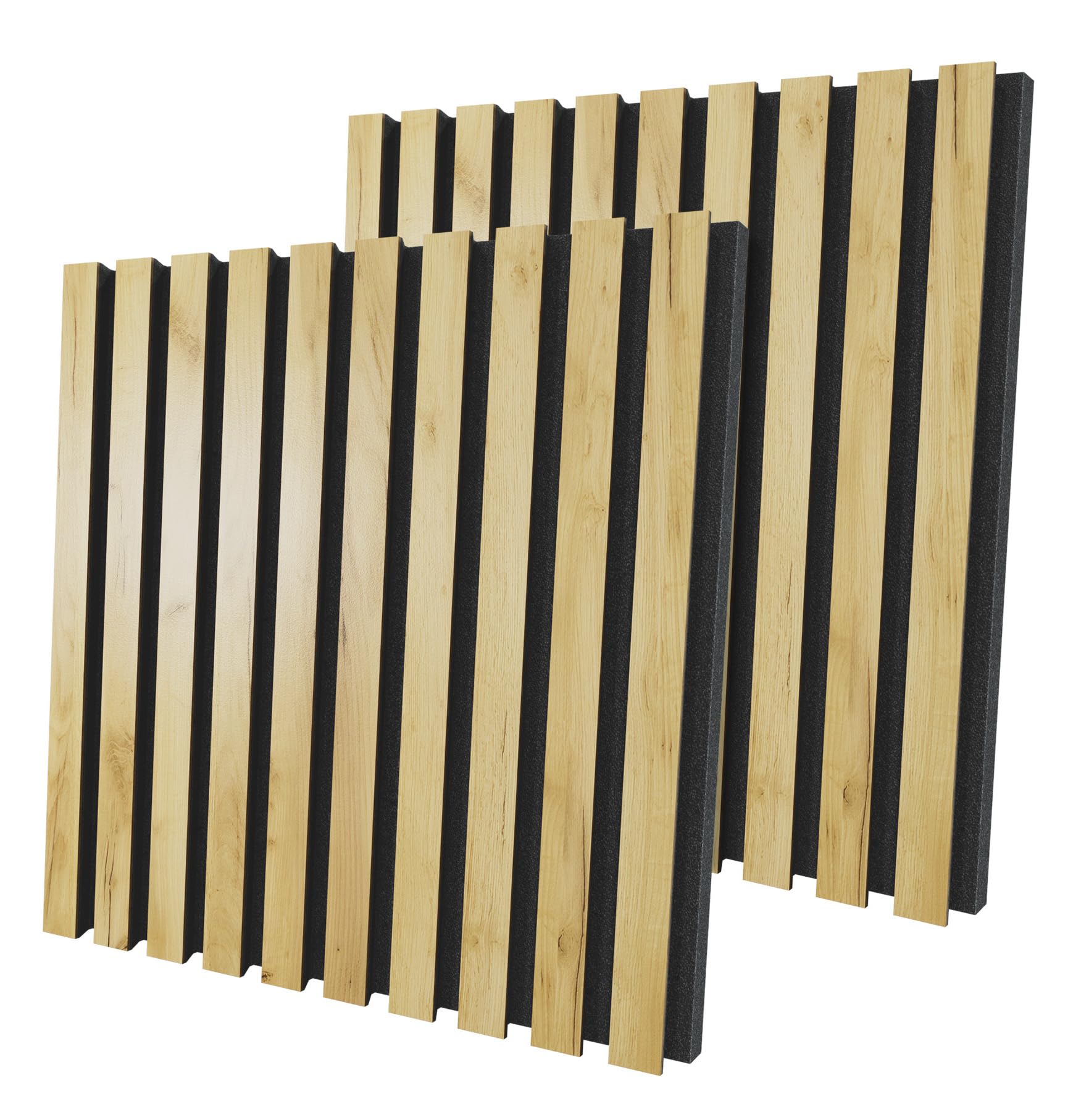 Set di 4 Pannelli acustici fonoassorbenti e diffusivi a doghe | 50x50x5cm | Assorbimento - Diffusione - Riflessione - Insonorizzazione | Legno laminato: [x4 POLE | Rovere]