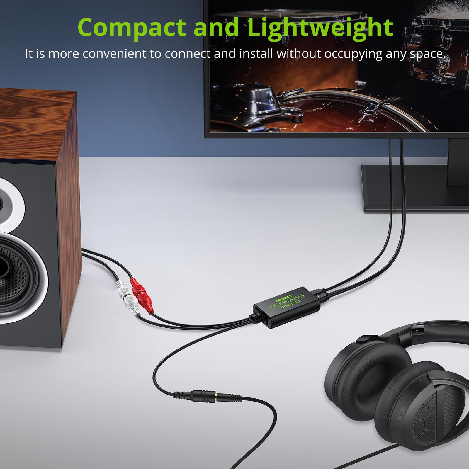 LiNKFOR 192 KHZ DAC Przetwornik z 1m kablem optycznym Konwerter z optycznego na RCA 3,5 mm Wbudowany układ wzmacniacza audio Przetwornik audio optyczny analogowy 3,5 mm do HDTV Blu Ray HD DVD TV