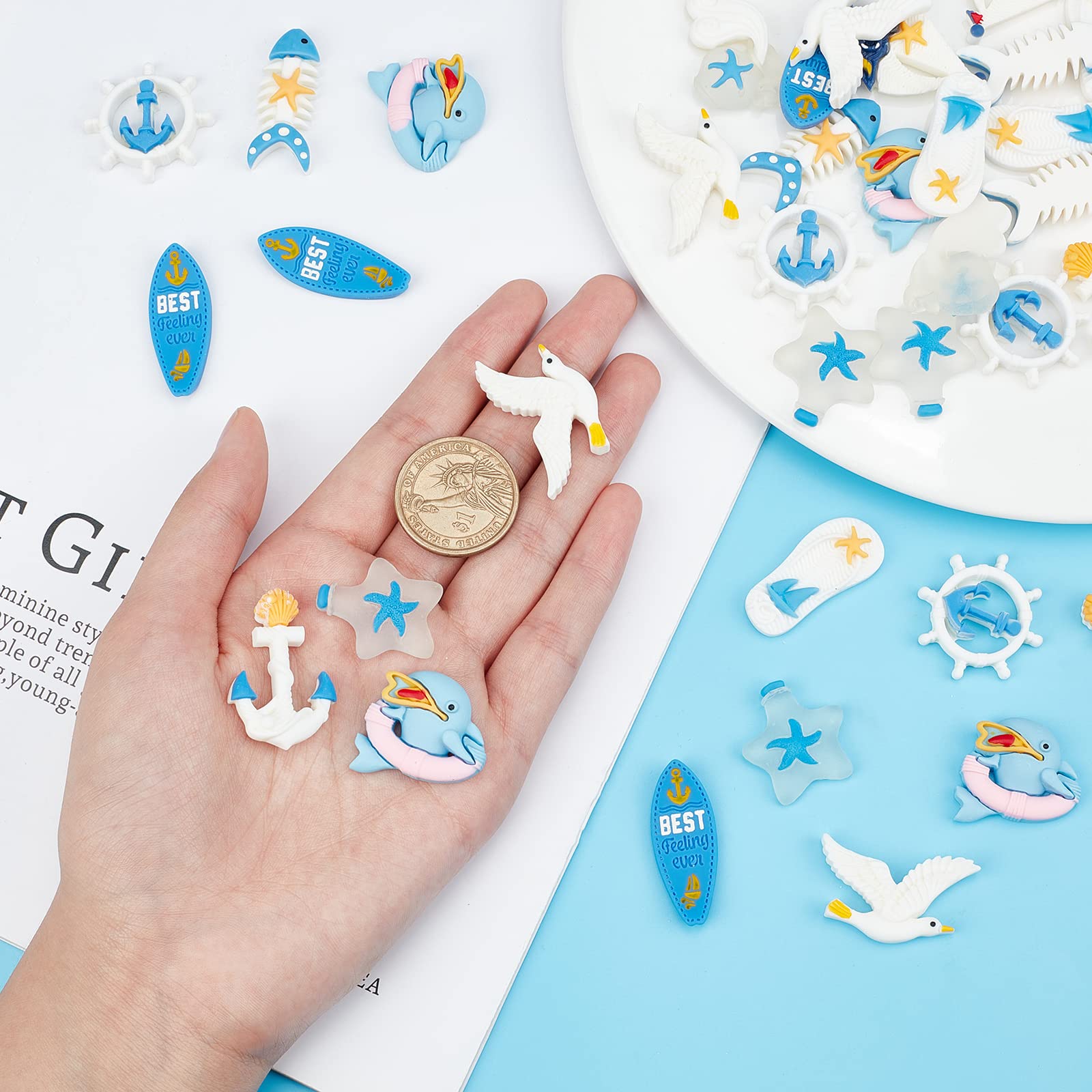 レジン カボション チャーム ハンドメイド 青系｜手芸素材・材料