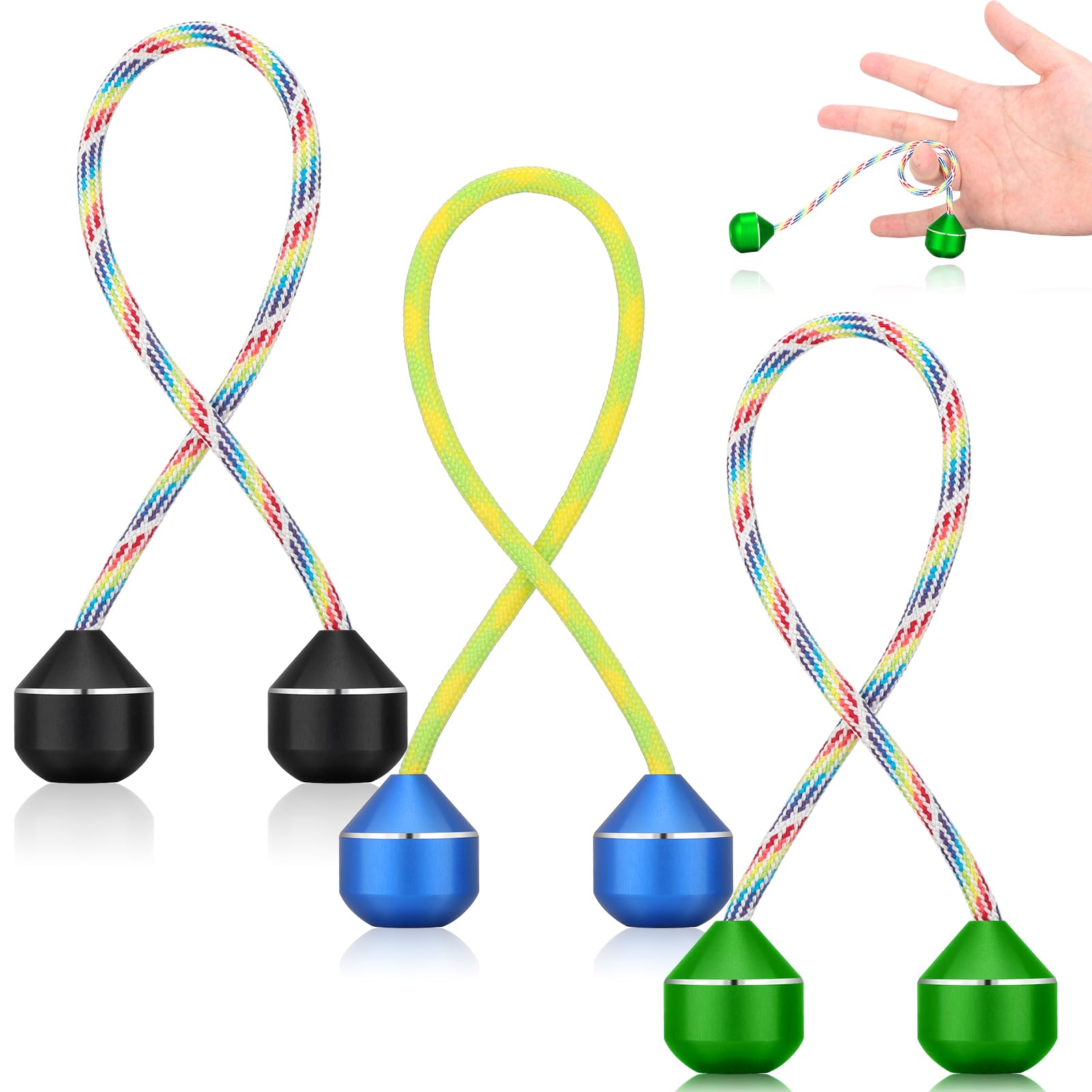 Simgoing 3 Pcs Begleri Fidget Beads Greek Worry Fidget Beads Aluminum Alloy Spin Bump EDC Relieve Anxiety Toy Gift for Men Women Teens Skill Players, Green, Blue and Black