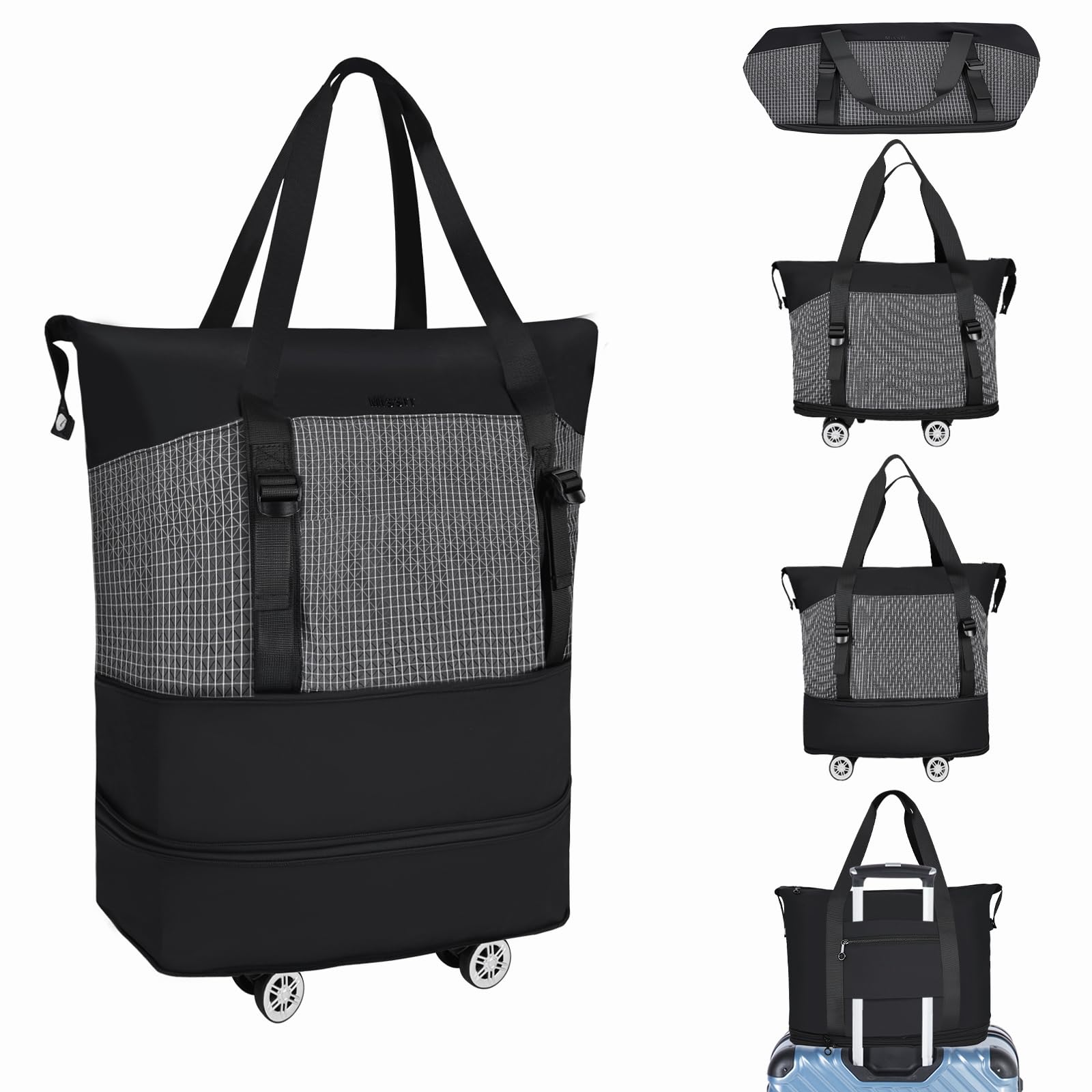 Photo 1 of WENNIIWN Rolling Duffel Bag with Wheels, Expandable Duffle Bag With Wheels and Handle, 35L-60L Carry on Travel Bag for Shopping, Outdoor (Black)