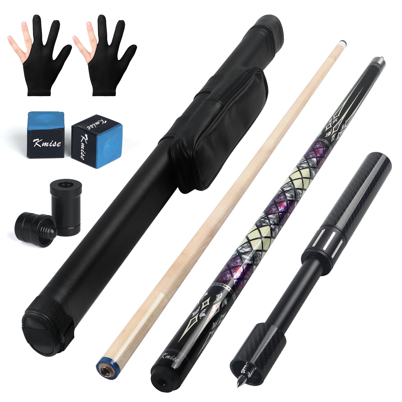 Kmise Professional Pool Cue Stick - 19 20 oz Canadian Maple Cue Sticks, Low Deflection Shaft with Telescopic Carbon Fiber Extension, Pool Sticks for Adults (Purple, 20OZ)