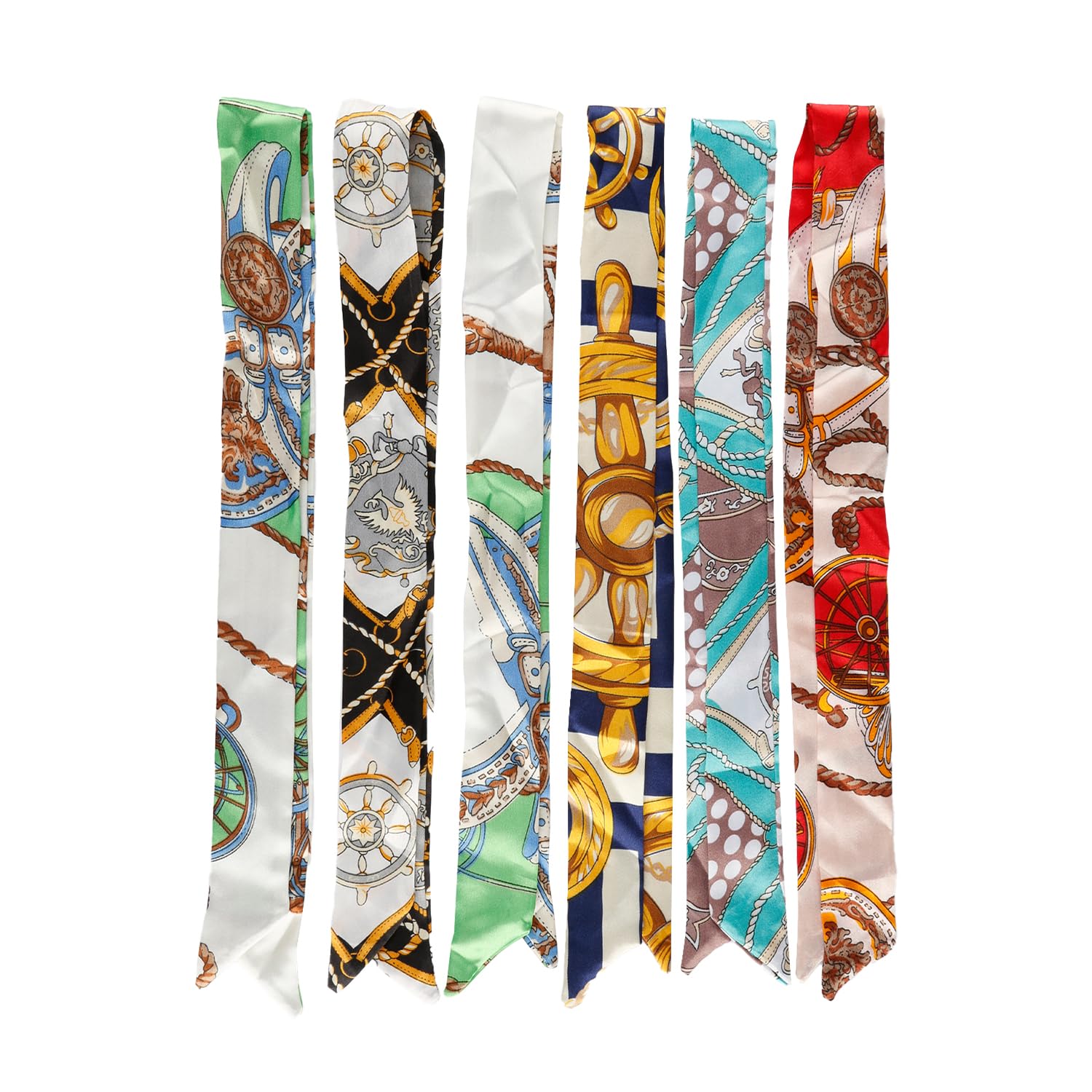 Bojueshaw Women's Multicoloured 6Pcs Satin Handbag Scarf Set,Stylishheadbands,Versatile Narrow Handle Wrap,Fashion Accessories For Girl