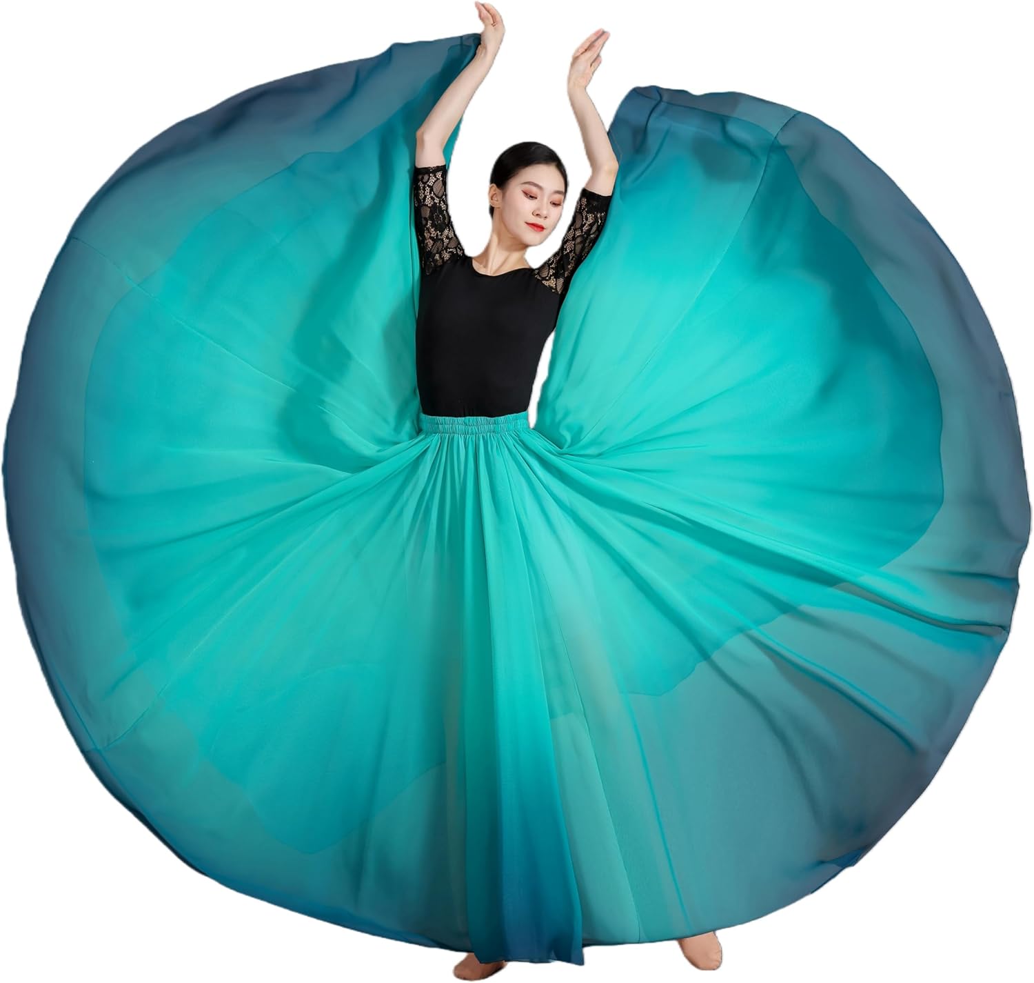 CISMARK 720 35" Long Women's Fairy Lyrical Dance Skirt Gradient Color Swing Skirt Ballet Modren Dance Costumes
