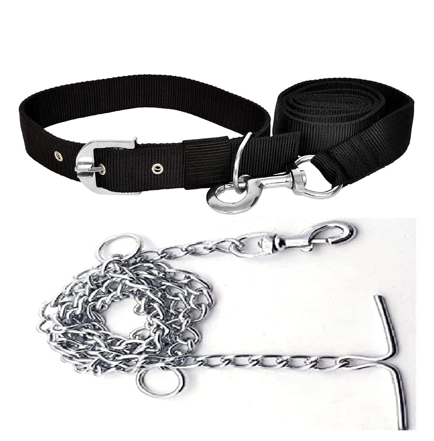 Woofy Combo of Collar Leash and Chain Dog Belt with Silver Color Dog Chain Dog Collar & Chain Medium Size Dog Collar Width 20 MM (Black) (B09ZTC8KMF) Amazon Price History, Amazon Price Tracker