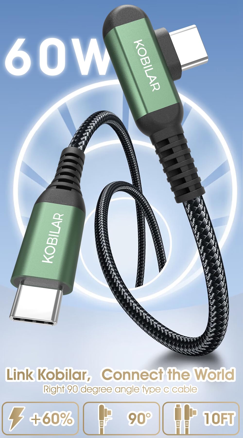60 W USB C a USB C largo 10 pies x 2, ángulo recto, cargador tipo C de carga rápida, compatible con iPhone 13, iPhone 13 Pro Max, iPhone 13 Pro, Galaxy S22, Motorola, TCL, Google