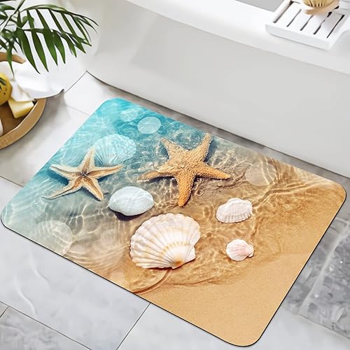 Alfombra de baño con diseño de estrella de mar, antideslizante, lavable, con parte trasera de goma, 17 x 24 pulgadas