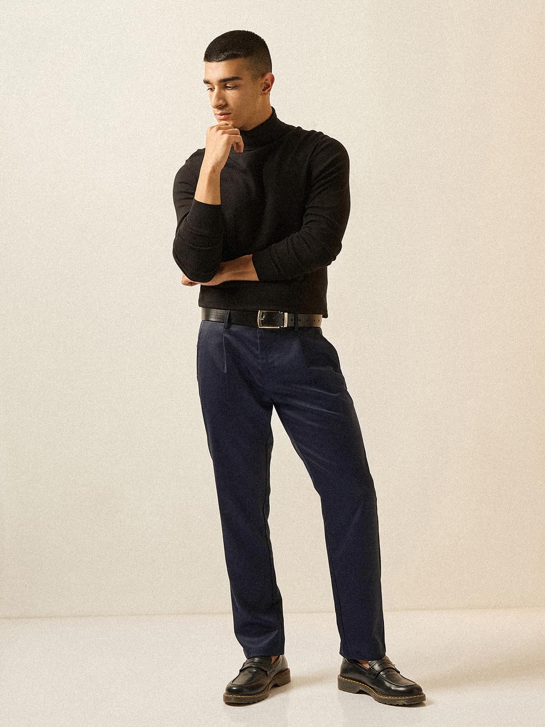 THE BEAR HOUSE Men's Blue Solid Regular Fit Formal Trouser 3