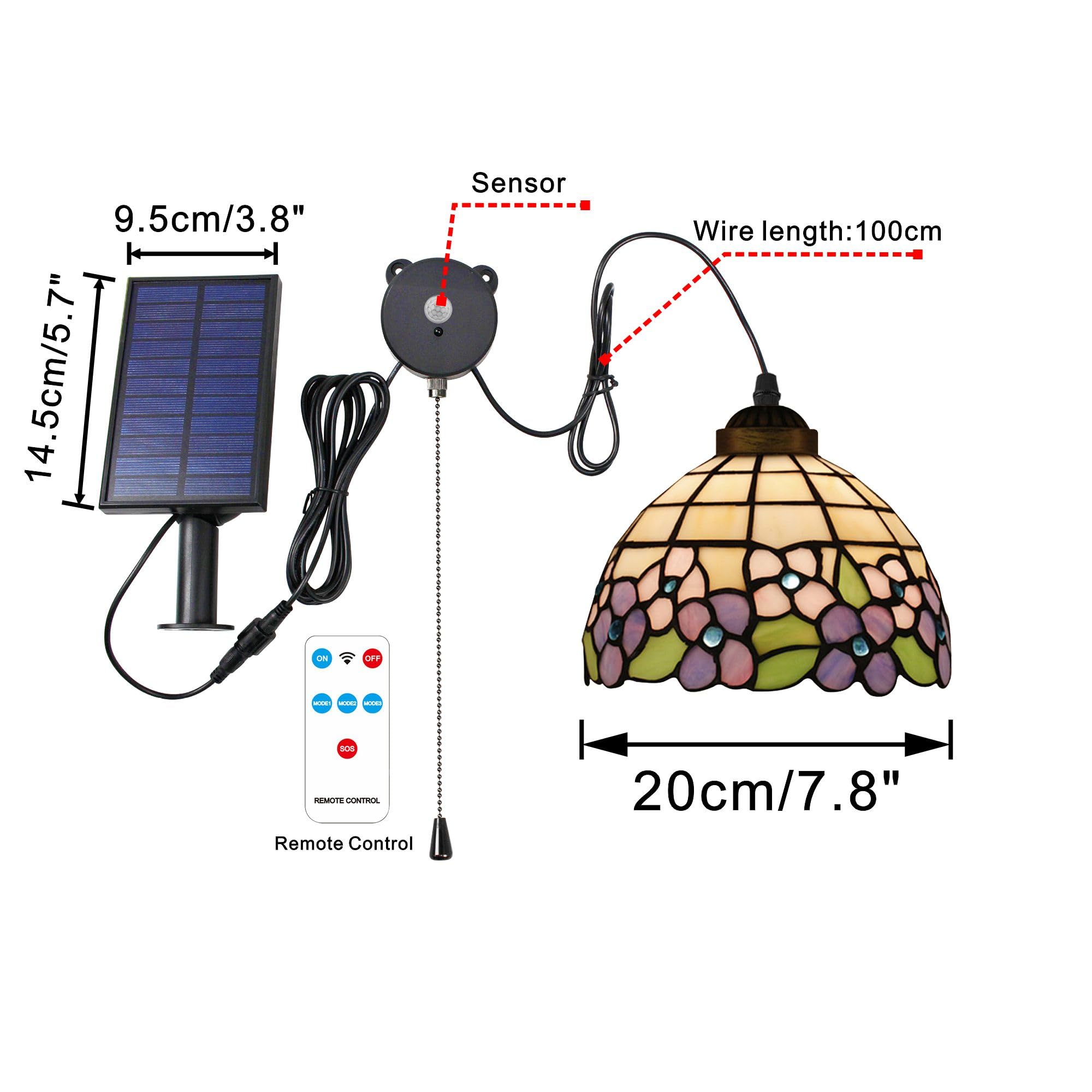 Solar Hängeleuchte für Innen,Solarlampen Pendelleuchte mit Zugschalter,Bewegungsmelder und Fernbedienung, E27 Solar Hängelampe für Garten Terrasse XDD275