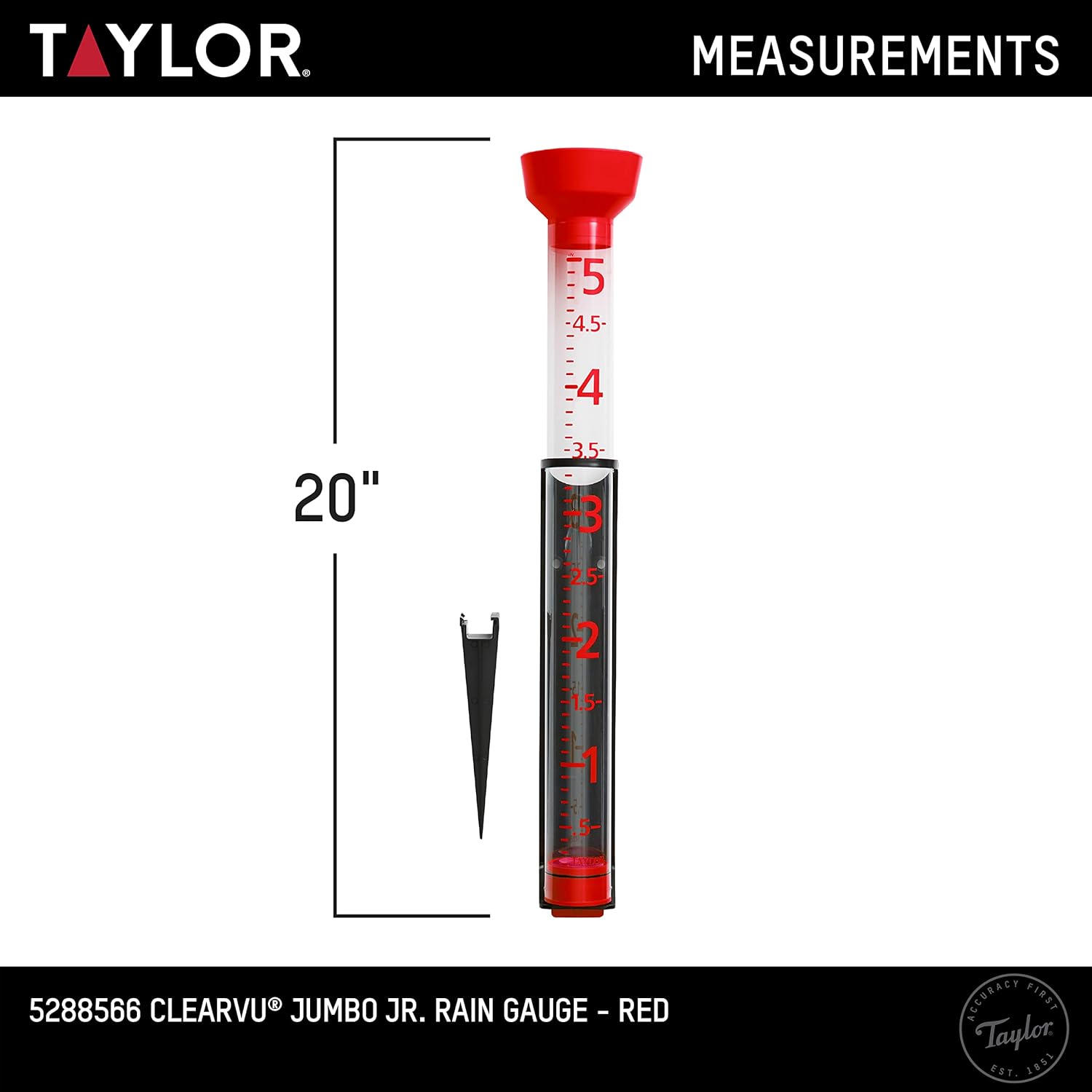 Taylor 5 Inch Capacity Jumbo Jr Rain Gauge, Red (Pack of 3)