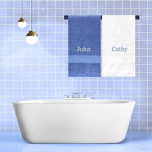 Miniatura 3 de Juego de 2 toallas de mano bordadas con monograma personalizadas con nombres, 100% algodón, 16 x 28 pulgadas, suaves, absorbentes, calidad de hotel,