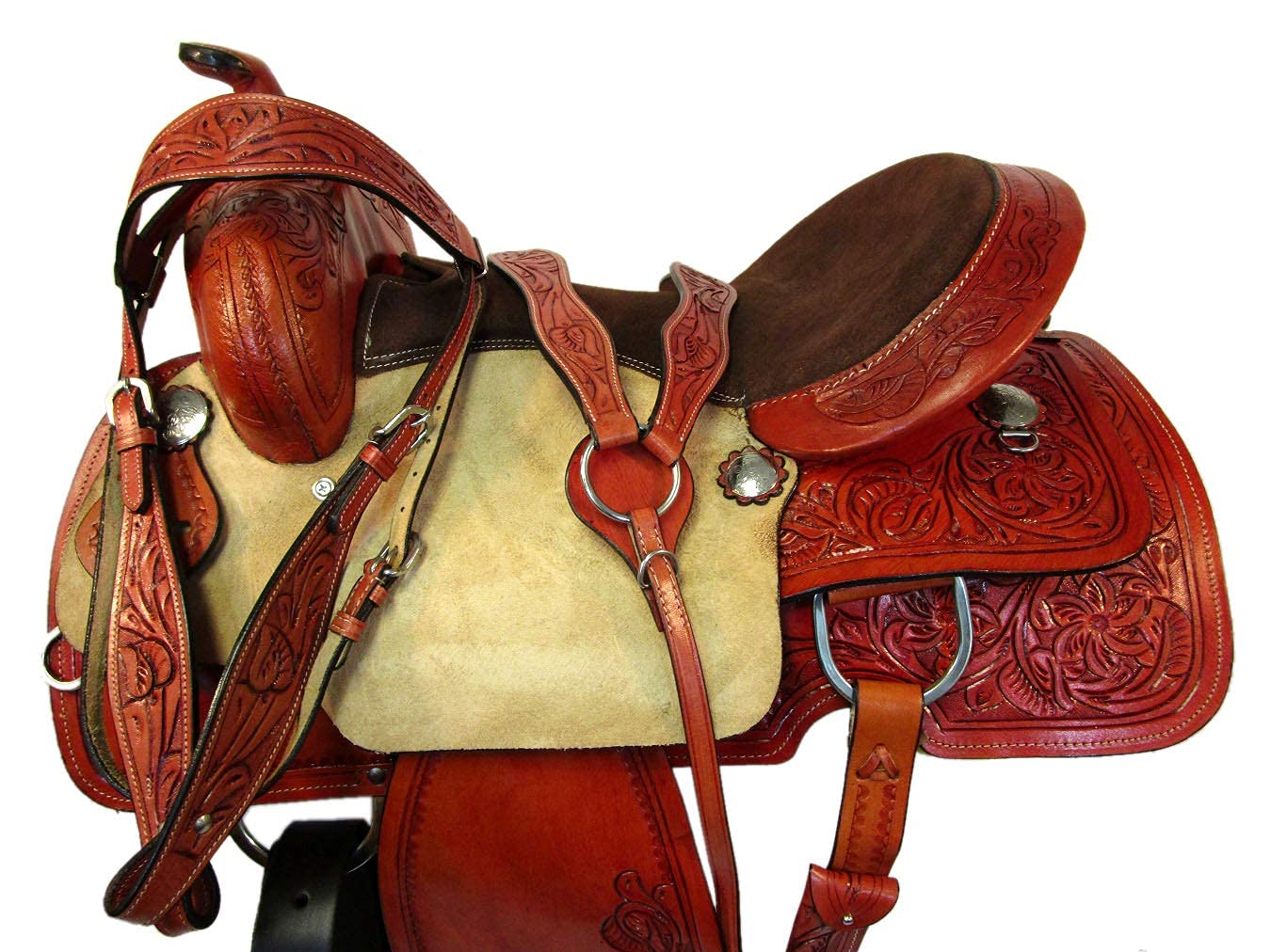 Selle, bridon et col de poitrine Cuir véritable 12 po Marron-HEN