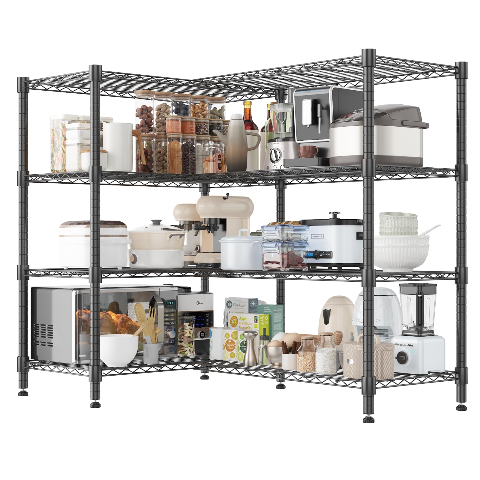 Himimi Scaffali di Stoccaggio a 4 Livelli Scaffale Pesante per Garage Scaffale in Filo Regolabile in Altezza Scaffale in Metallo per Stoccaggio Scaffali per Dispensa, 180L*45P*152Hcm Nero