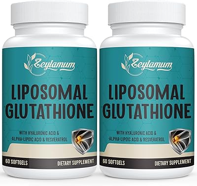 2400 MG Liposomal Glutathione Softgels, Max Absorption, Active Form L-Glutathione Reduced GSH, with Hyaluronic Acid, Resveratrol, Master Antioxidants for Brain, Immune System, 120 Softgels