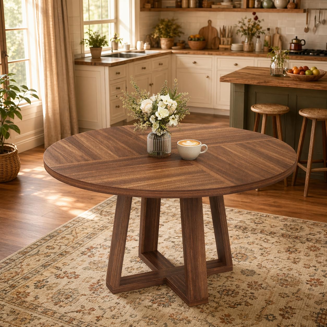 IDEALHOUSE Round Dining Table for 4-6 People, 47 Inch Wooden Kitchen Tablewith Pedestal Base, Circle Dining Table for Dining Room, Living Room (