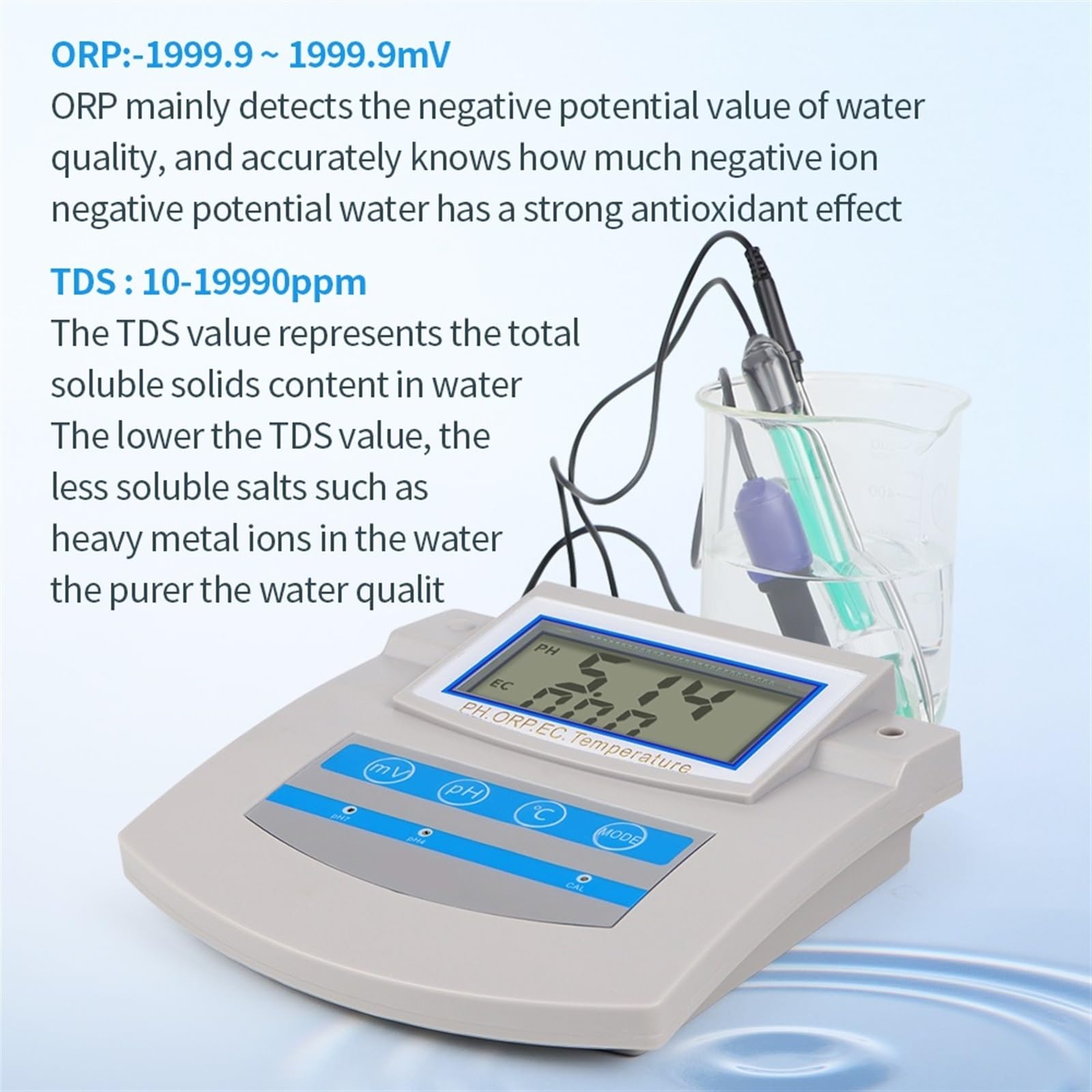 PH mètre 6 en 1 testeur d'eau numérique EC TDS ORP CF température analyseur de qualité de l'eau Potable Moniteur Laboratoire hydroponique d'aquarium, précis et Fiable