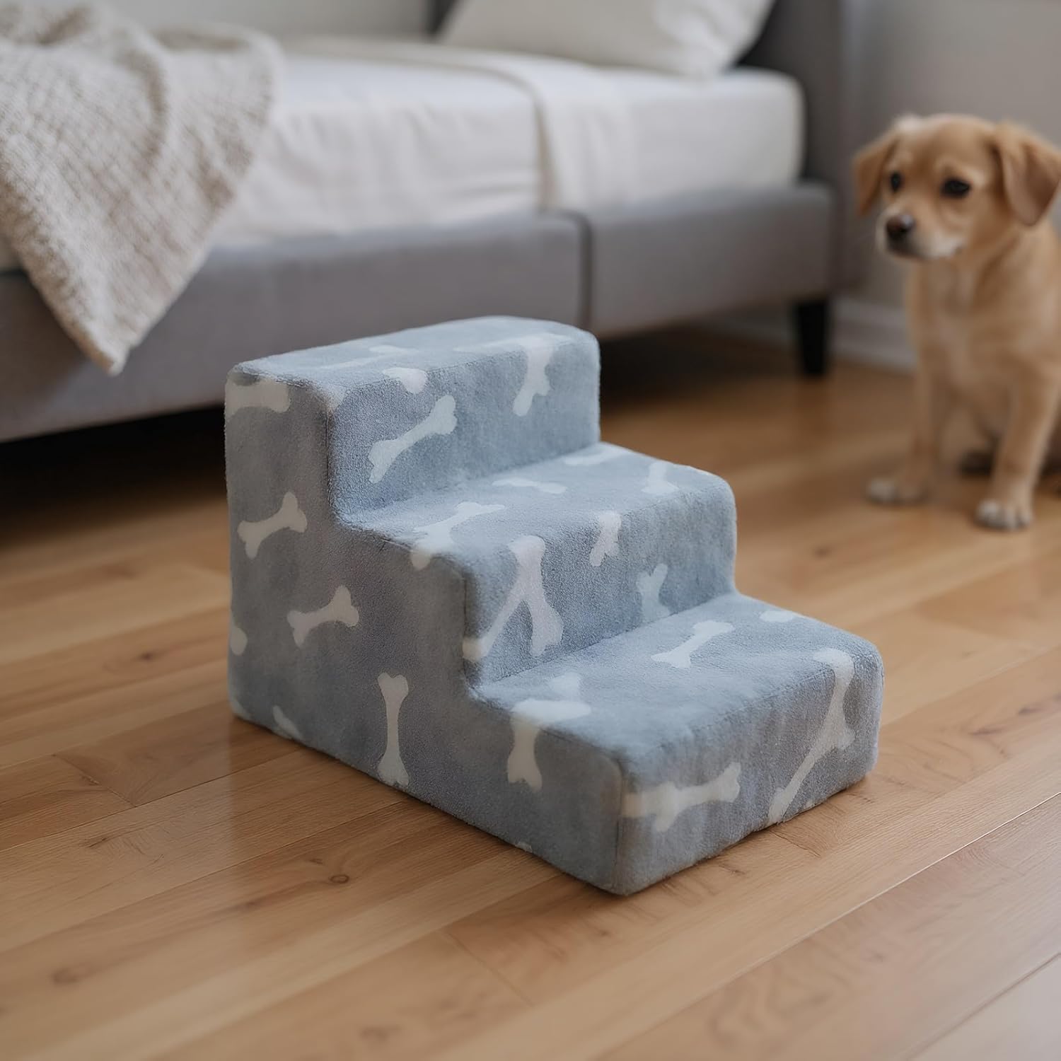 Bed Access Steps Small Climbing Ladder Soft Core Step Up Compact Stairs for Sofa Anti-Slip Ramp, Animals Walking Climbing Companion for Balcony Apartment Doorway Bedroom Living Room