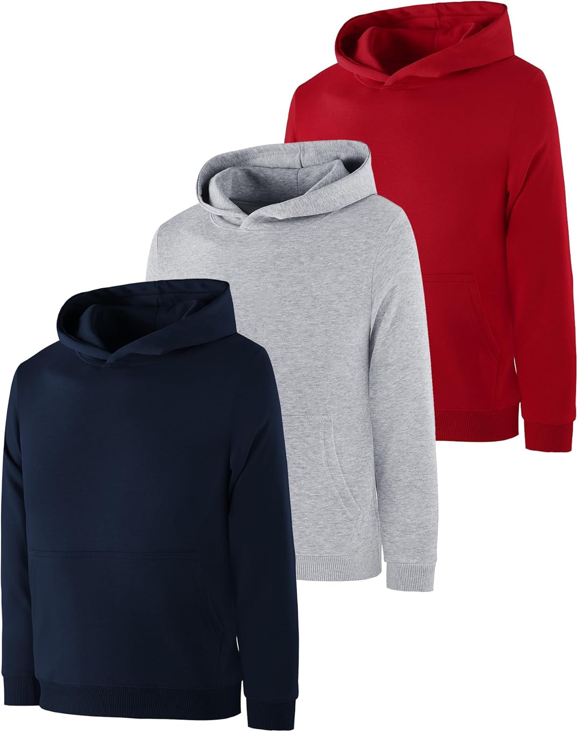 Little Beauty 3 Pack Boys Hoodies Cotton Long Sleeve Sweatshirts Kids Athletic Hooded Pullover with Pocket