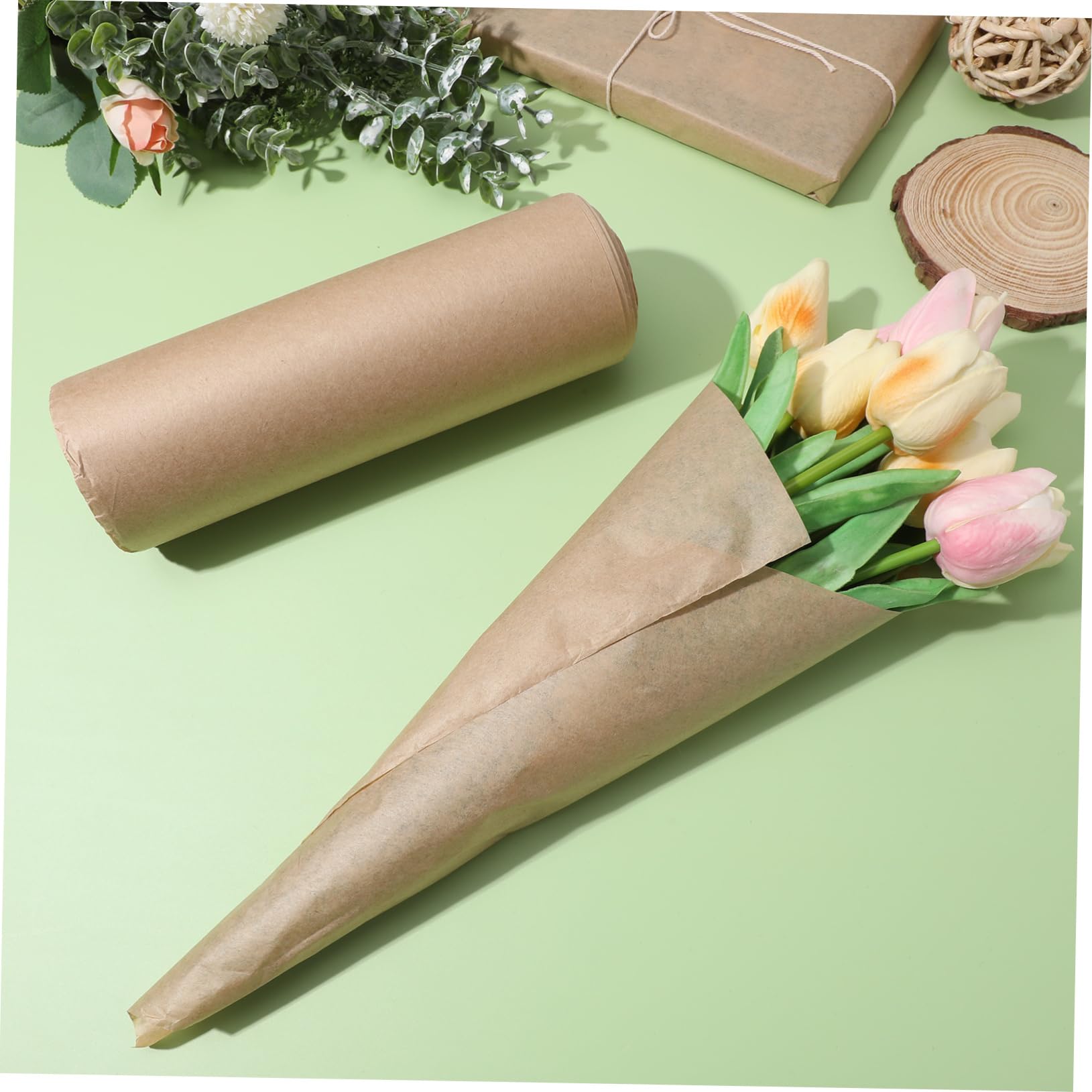 SAFIGLE Kraftpapier Geschenkpapier Rolle Braun Packpapier Bastelpapier Blumenverpackungspapier Bouquet Geschenkpapier Für Blumen Verpackung