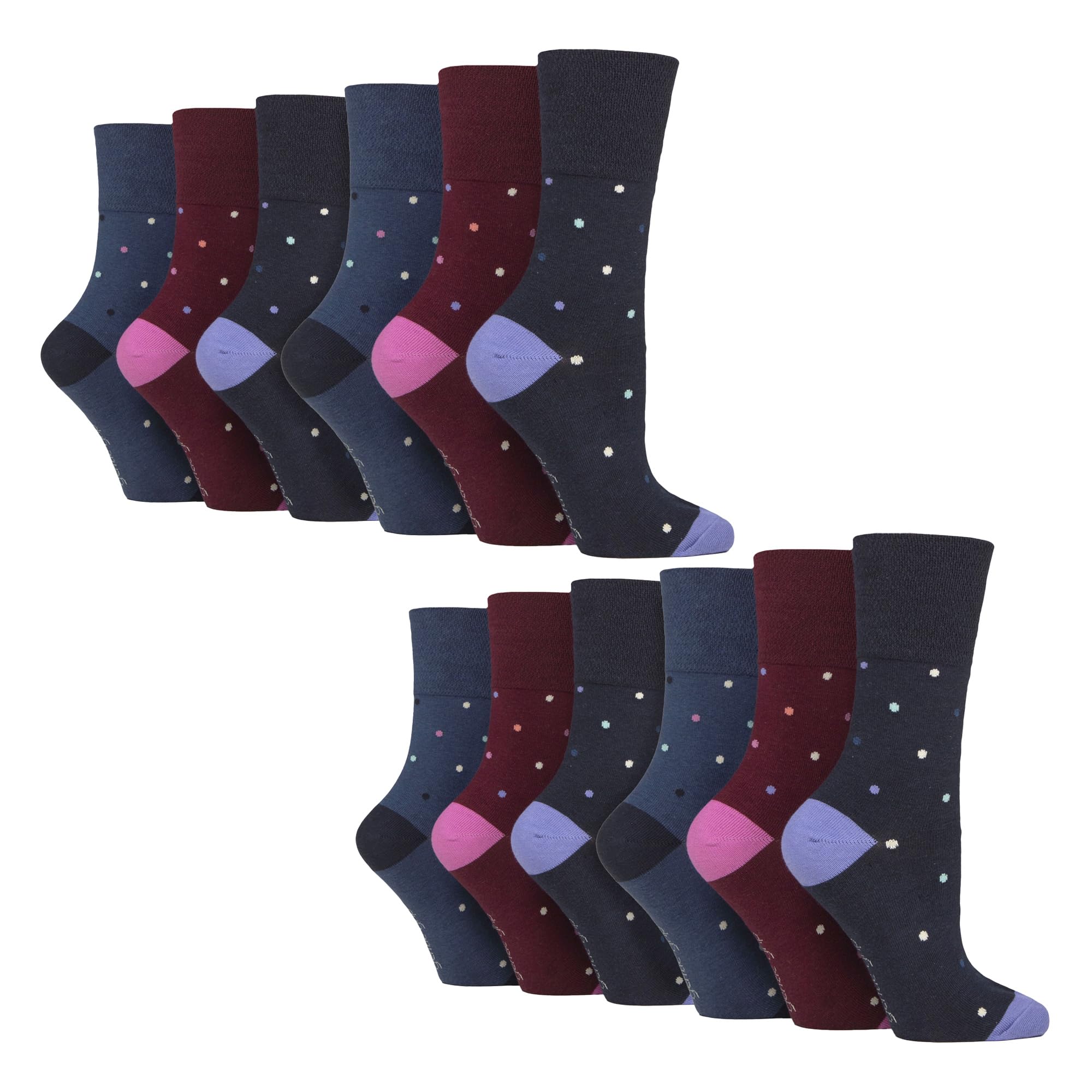 SOCK SHOP GENTLE GRIP - 12 Pairs Ladies Cotton Socks | Patterned Soft Non-Binding Everyday Socks (4-8, Polka Dot)