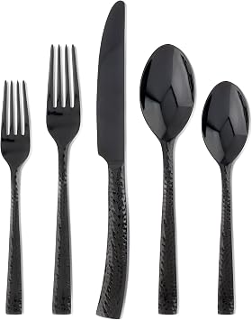 Hampton Forge Paris Hammered , Stainless Steel, 20-Piece Flatware Set, Gunmetal